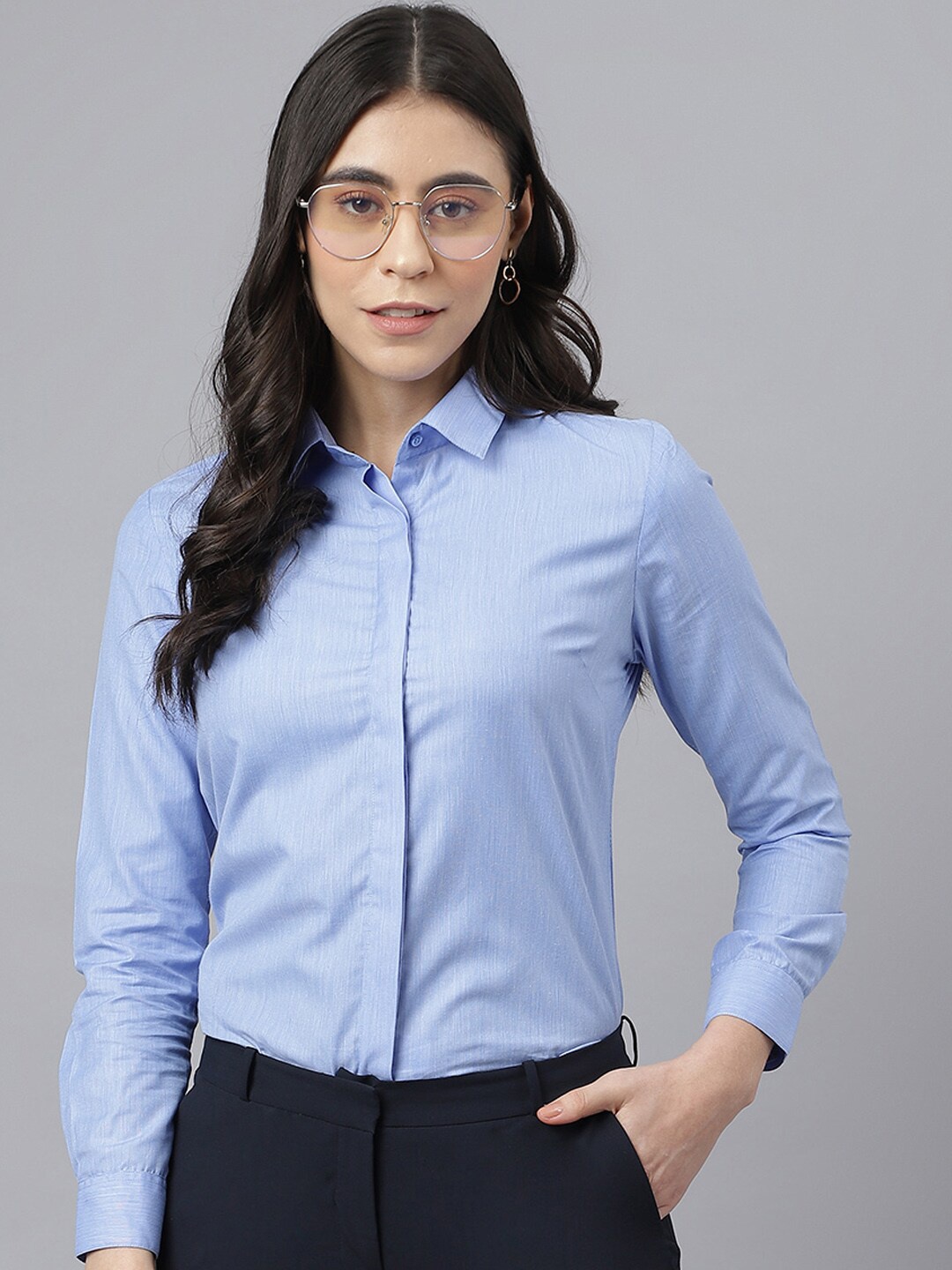 

English Navy Women Formal Shirt, Blue