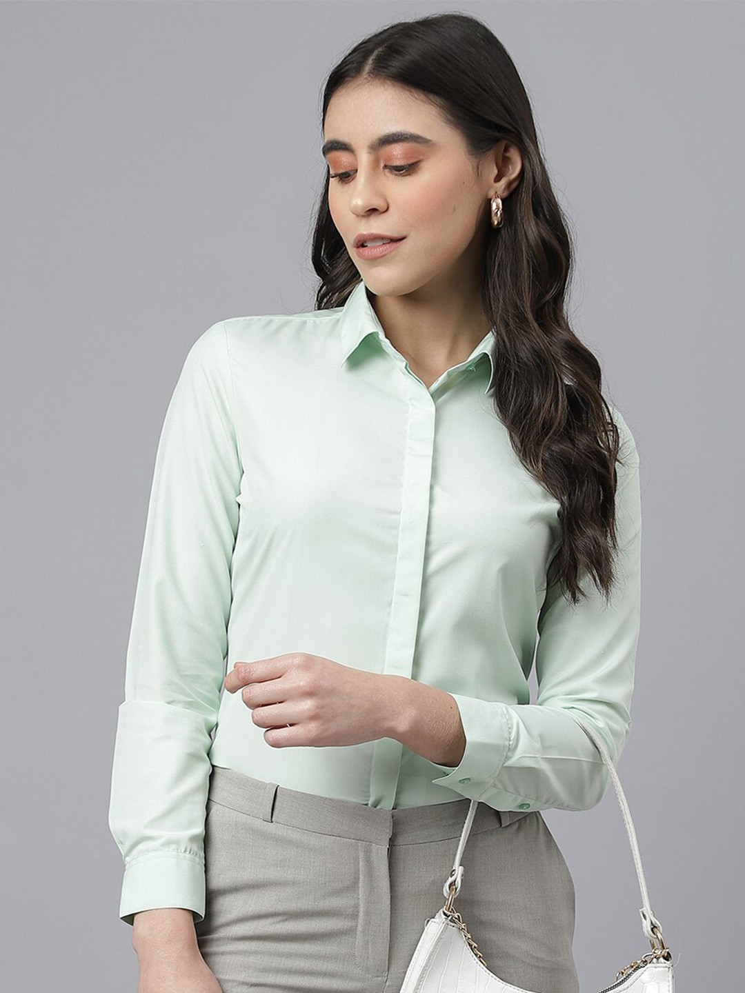 

English Navy Women Formal Shirt, Green