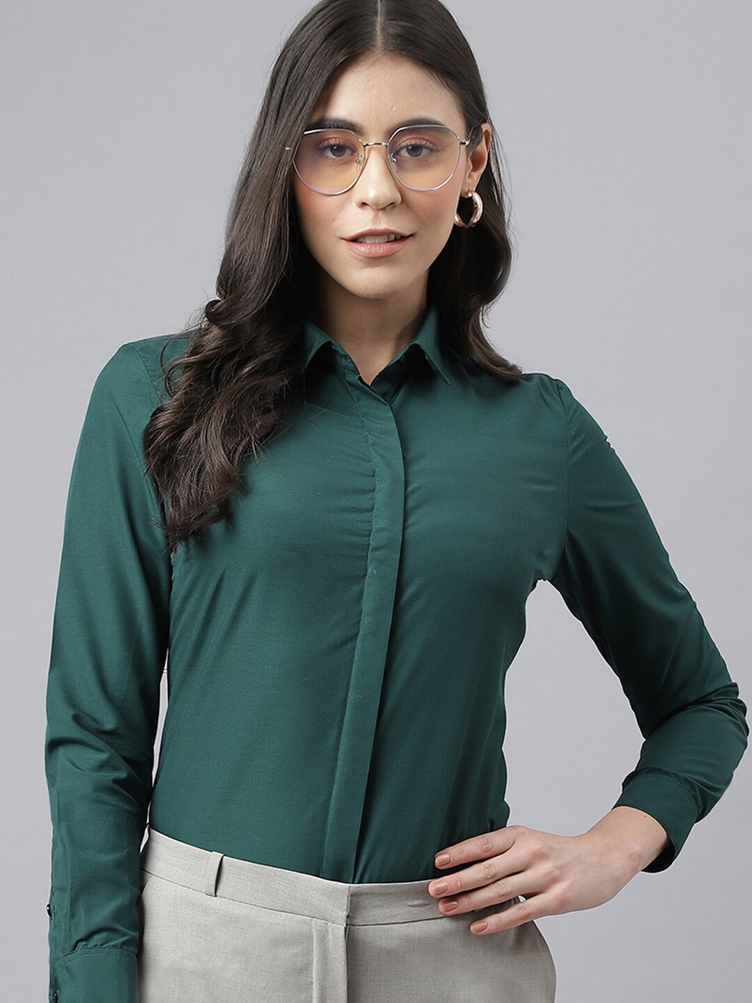 

English Navy Women Formal Shirt, Green