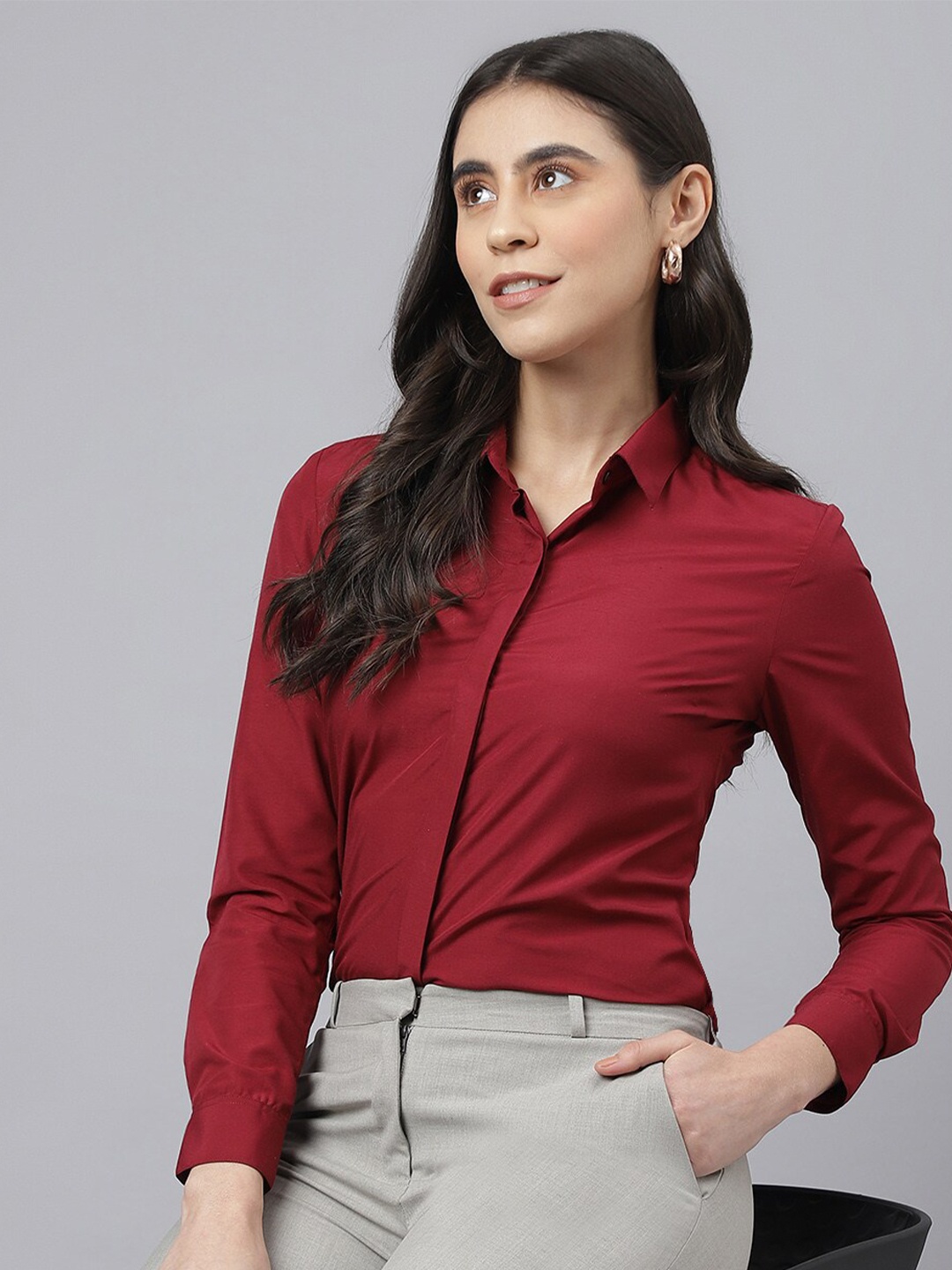 

English Navy Women Formal Shirt, Maroon