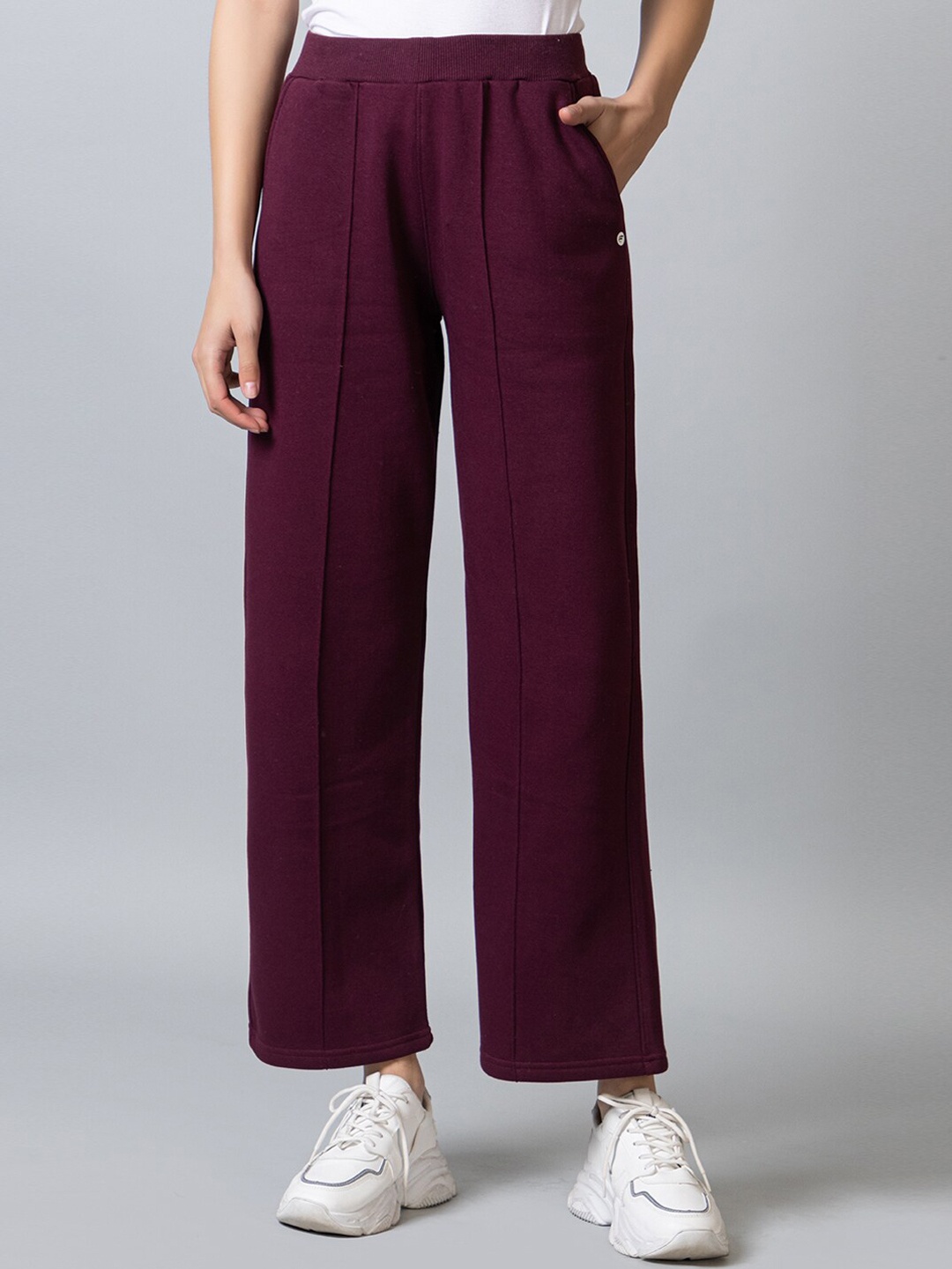 

FEMEA Women Straight-Fit Cotton Track Pants, Burgundy