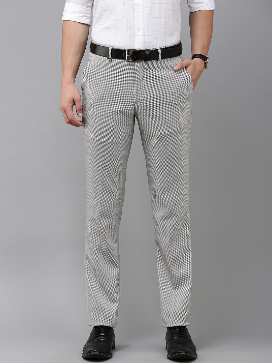 

Van Heusen Men Textured Slim Fit Formal Trousers, Grey