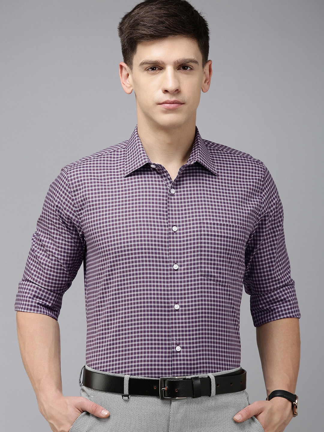 

Van Heusen Slim Fit Checked Pure Cotton Formal Shirt, Purple