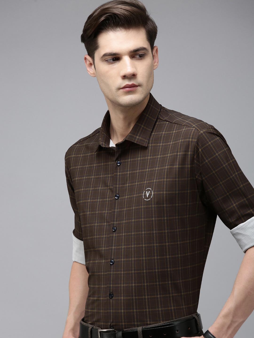 

Van Heusen Men Slim Fit Tartan Checked Formal Shirt, Brown