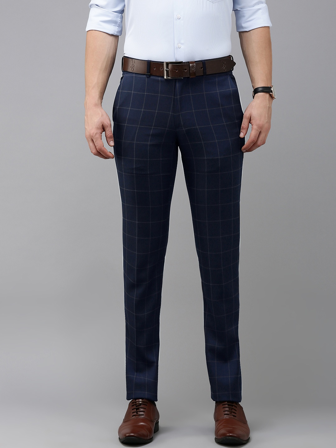 

Van Heusen Checked Slim Fit Trousers, Navy blue