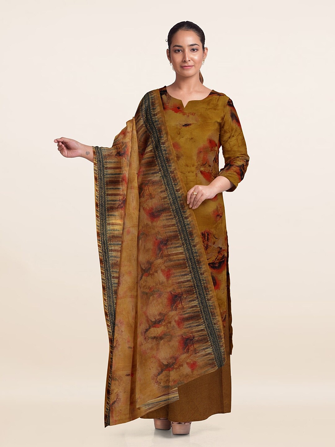 

Pothys Printed Unstitched Dress Material, Mustard