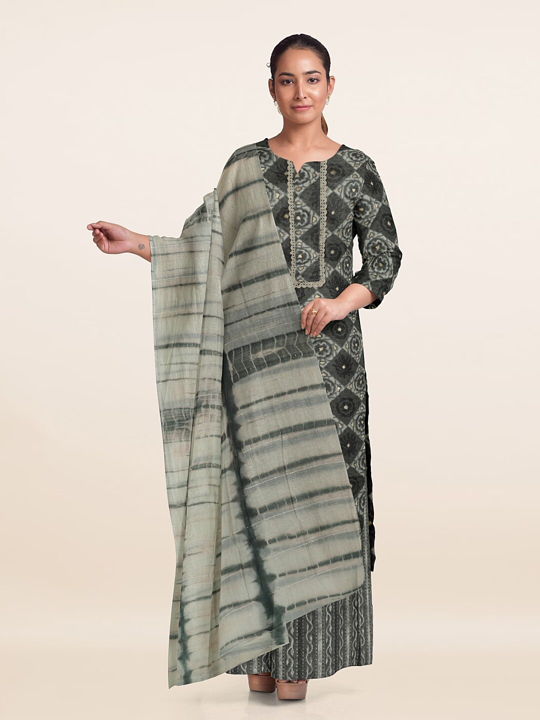

Pothys Printed Unstitched Dress Material, Grey