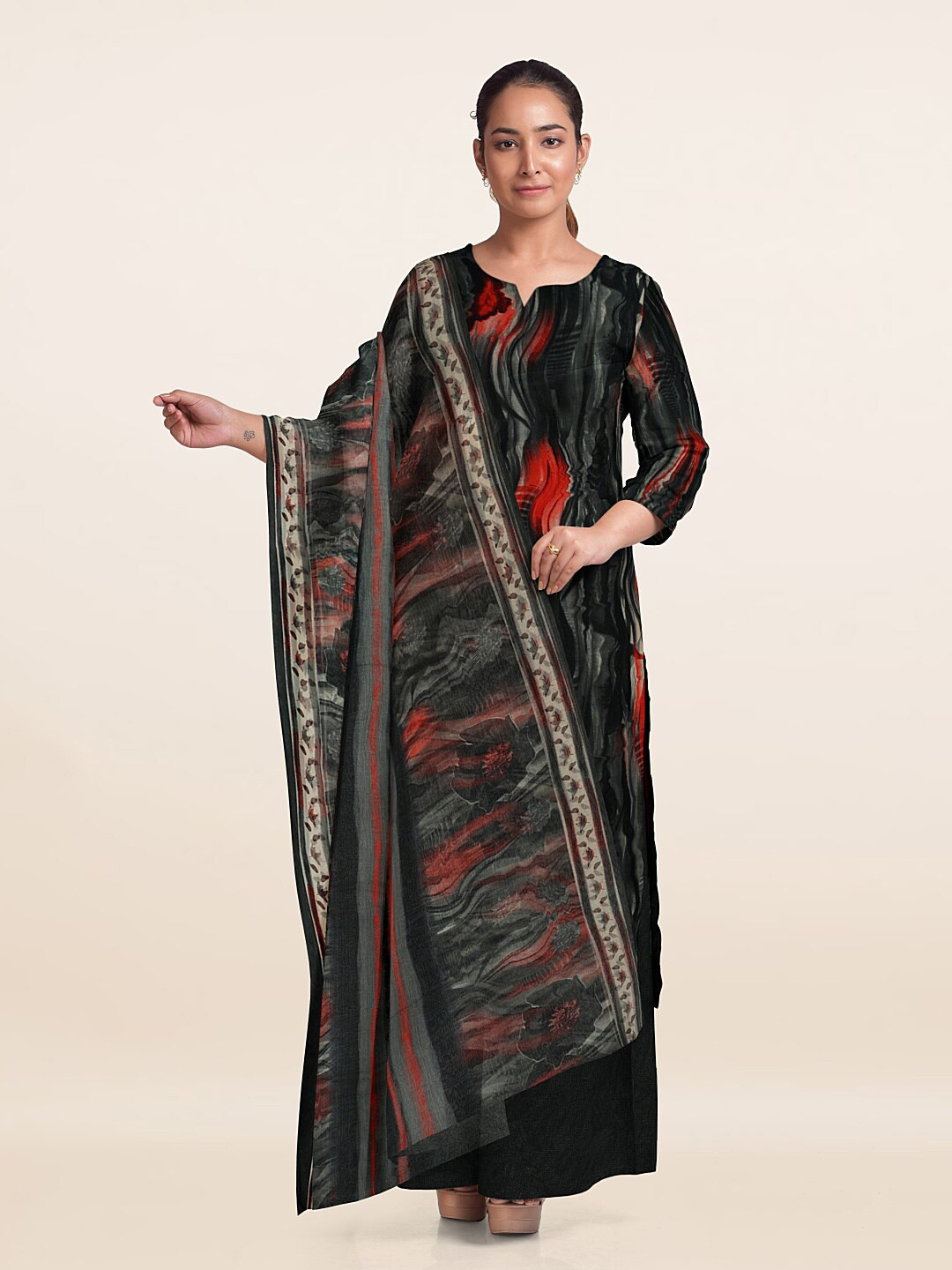

Pothys Printed Unstitched Dress Material, Black