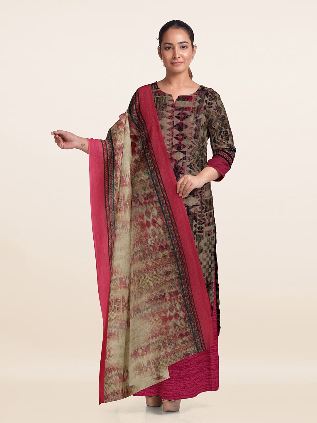 

Pothys Printed Unstitched Dress Material, Pink