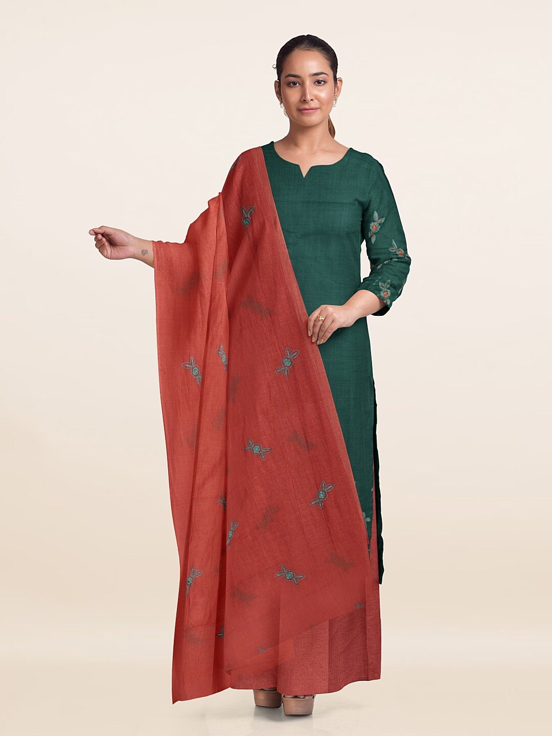

Pothys Printed Unstitched Dress Material, Green