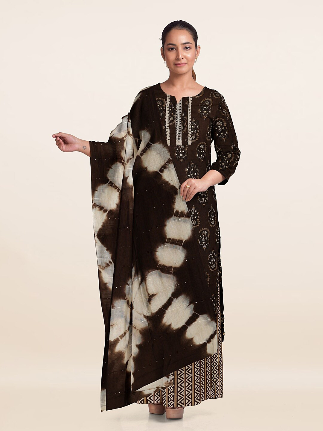 

Pothys Printed Unstitched Dress Material, Coffee brown