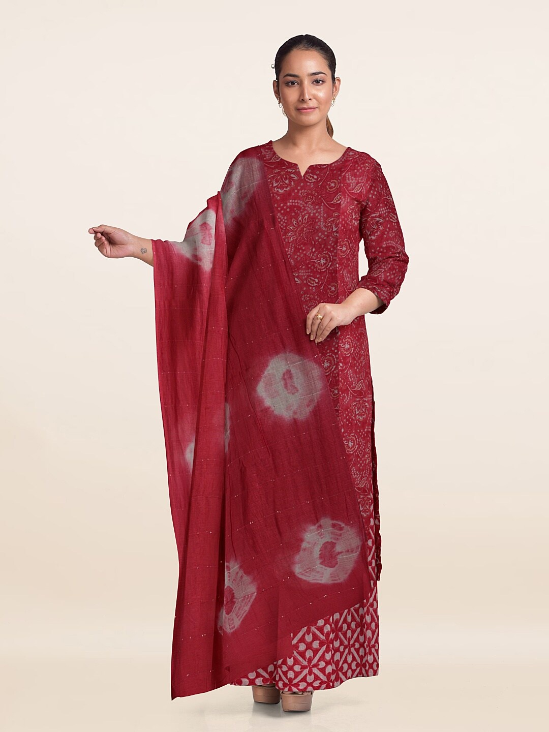 

Pothys Printed Unstitched Dress Material, Maroon