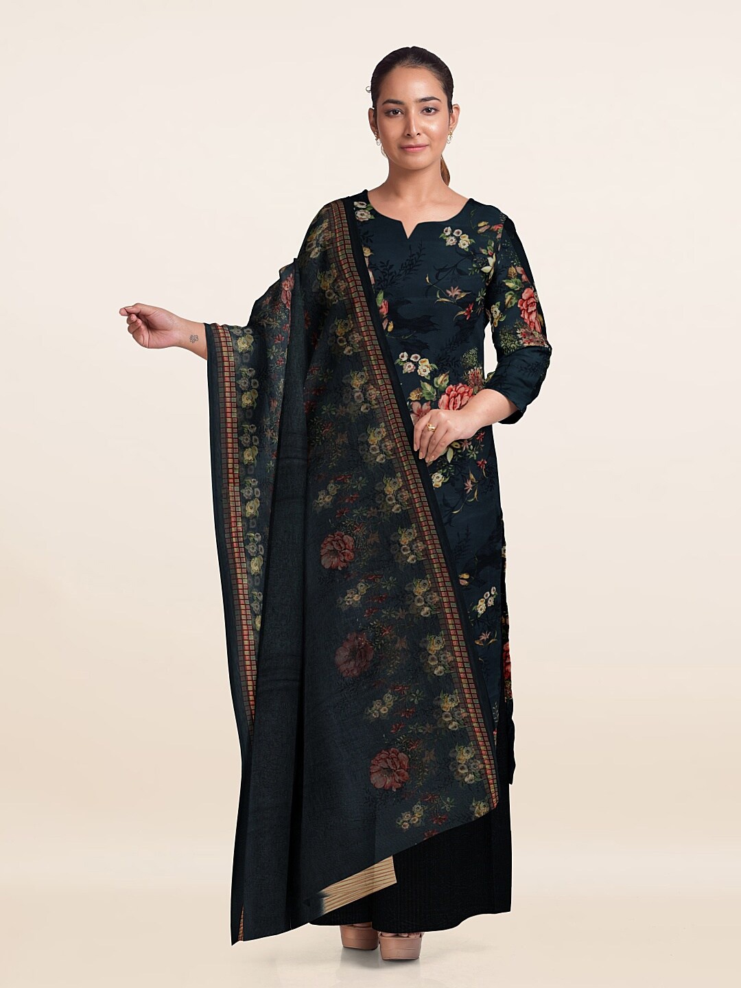

Pothys Printed Unstitched Dress Material, Blue