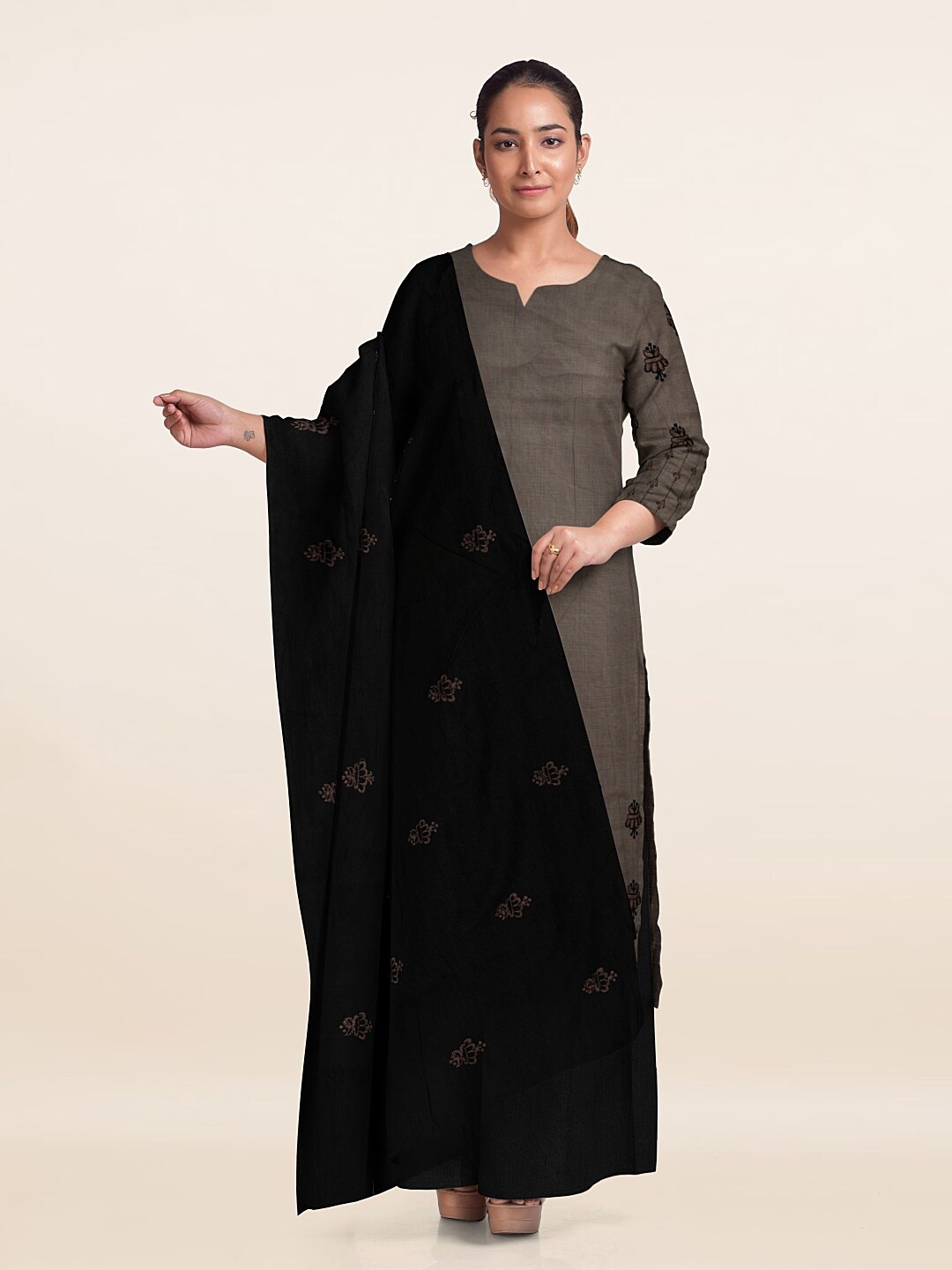 

Pothys Embroidered Unstitched Dress Material, Brown