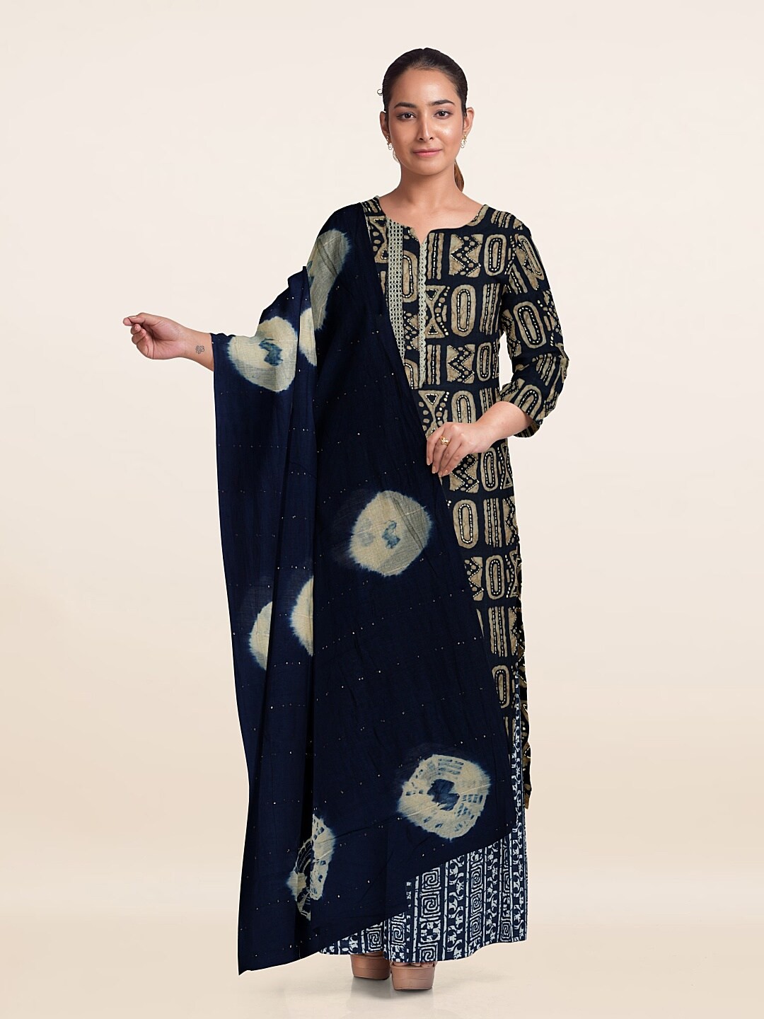 

Pothys Unstitched Dress Material, Navy blue