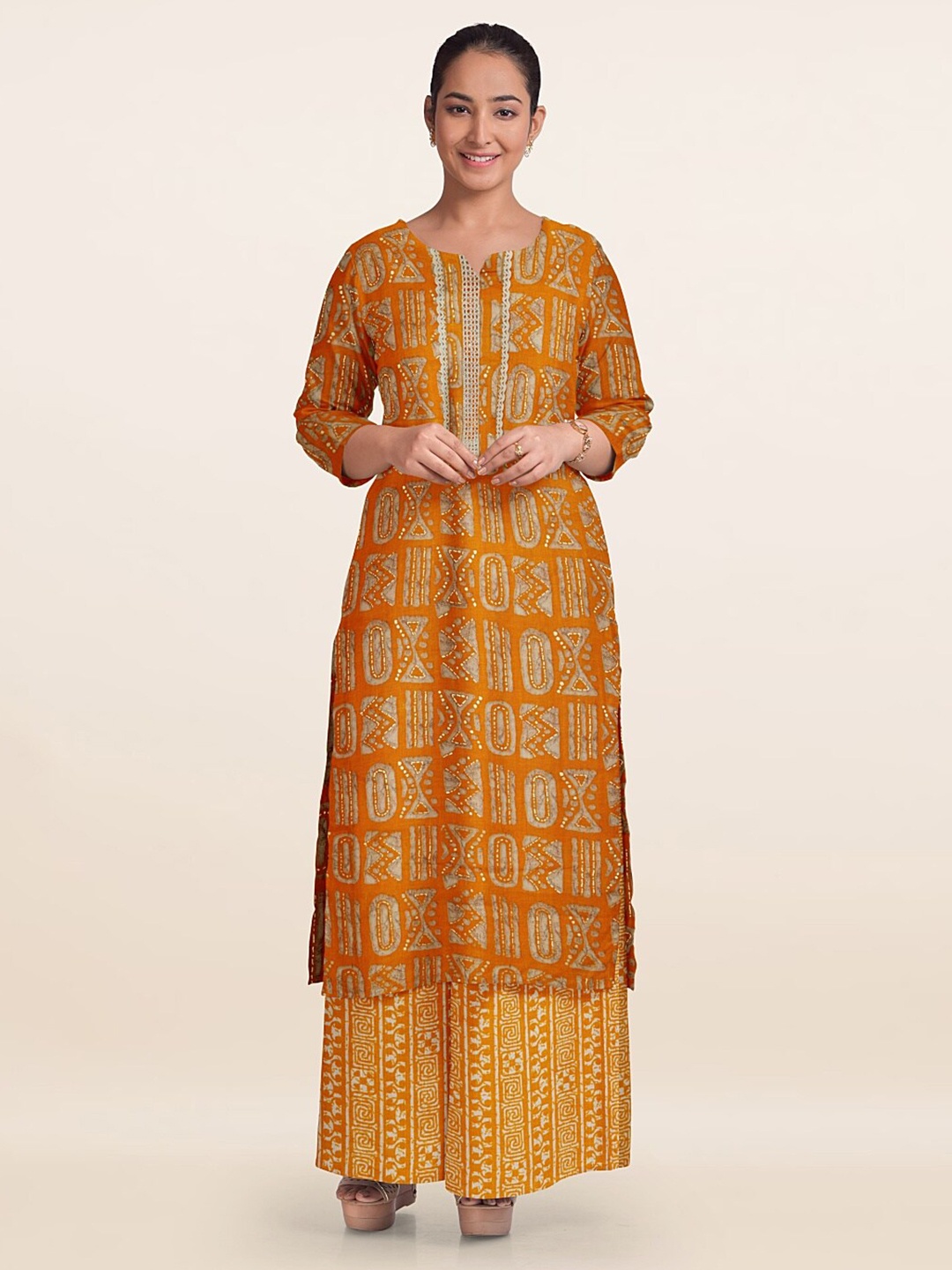 

Pothys Unstitched Dress Material, Orange
