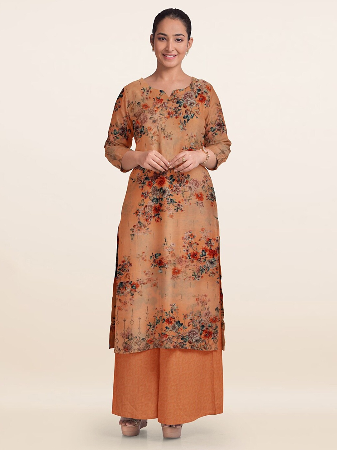 

Pothys Unstitched Dress Material, Peach