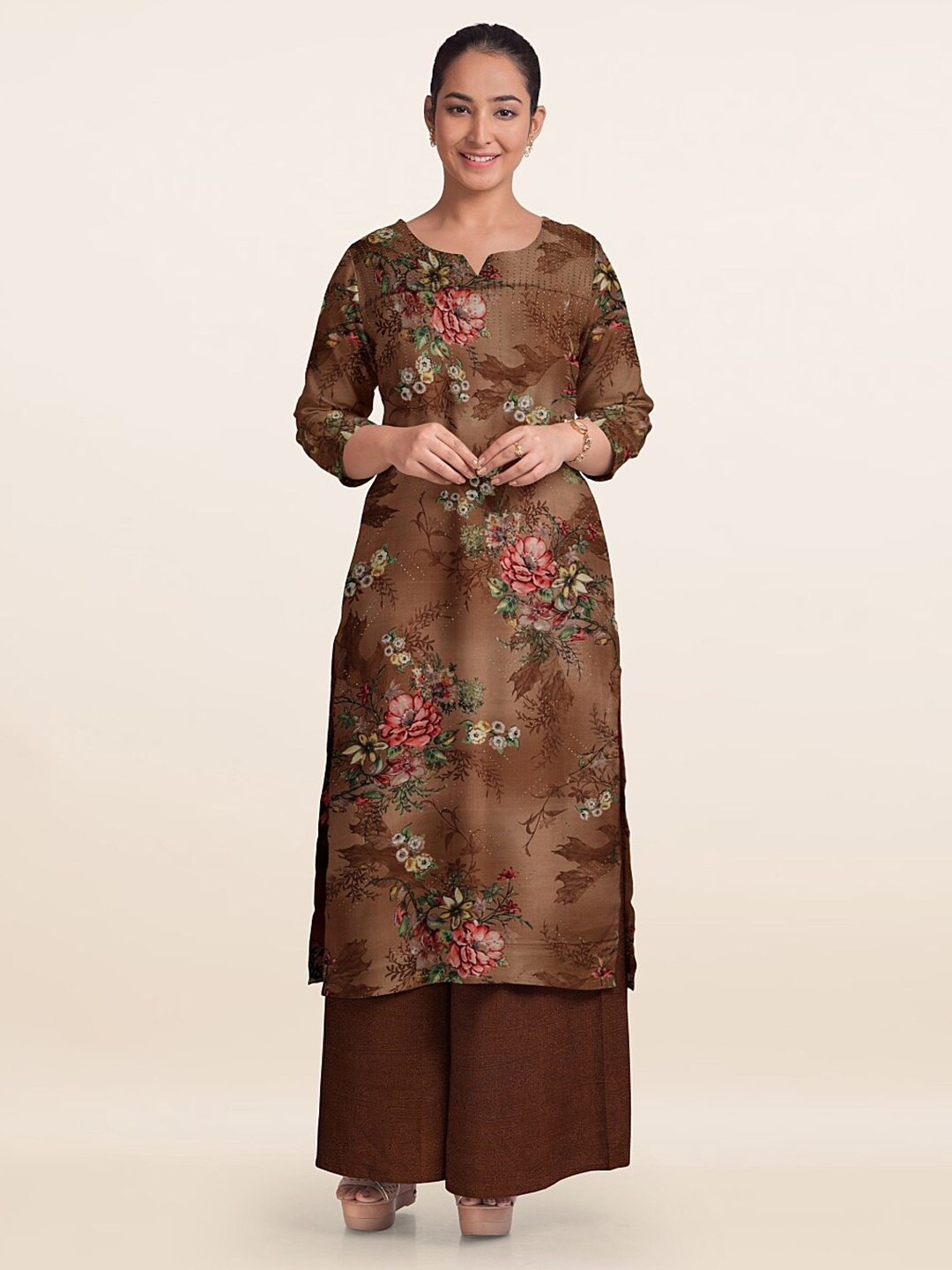 

Pothys Unstitched Dress Material, Brown