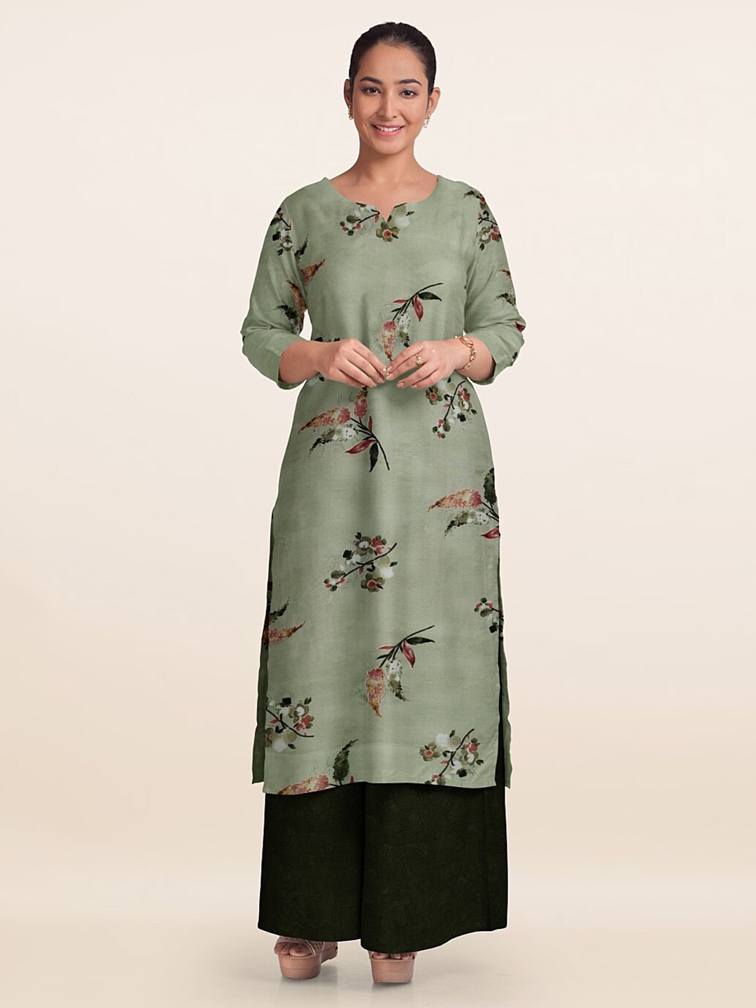 

Pothys Printed Unstitched Dress Material, Green