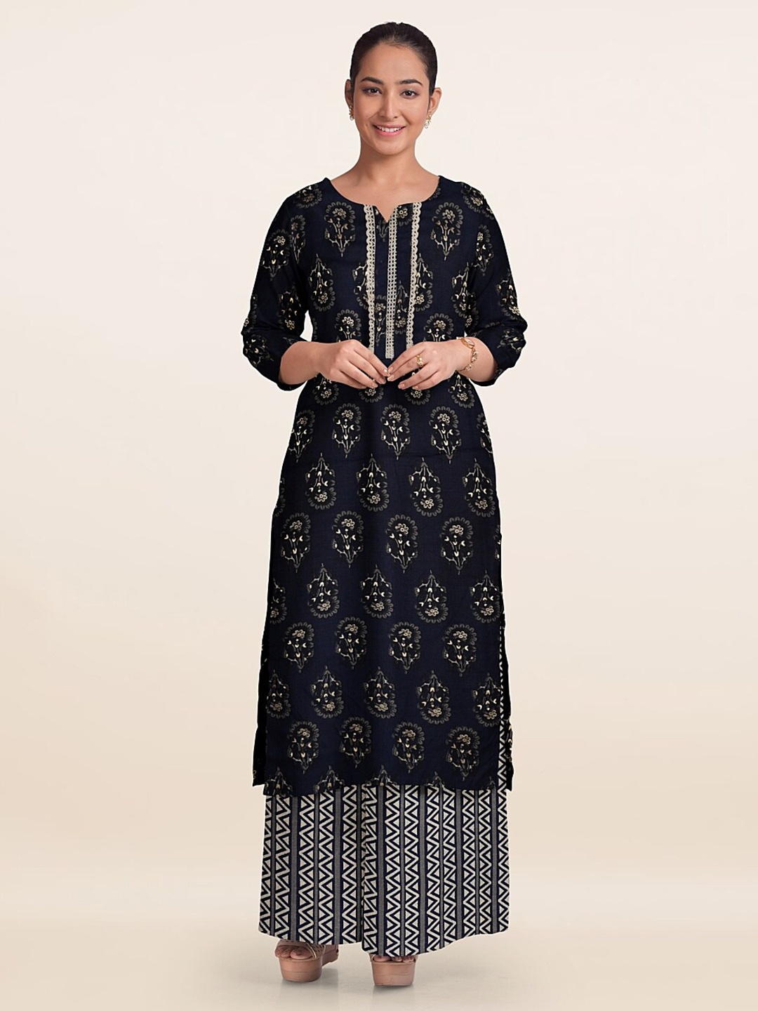 

Pothys Printed Unstitched Dress Material, Navy blue