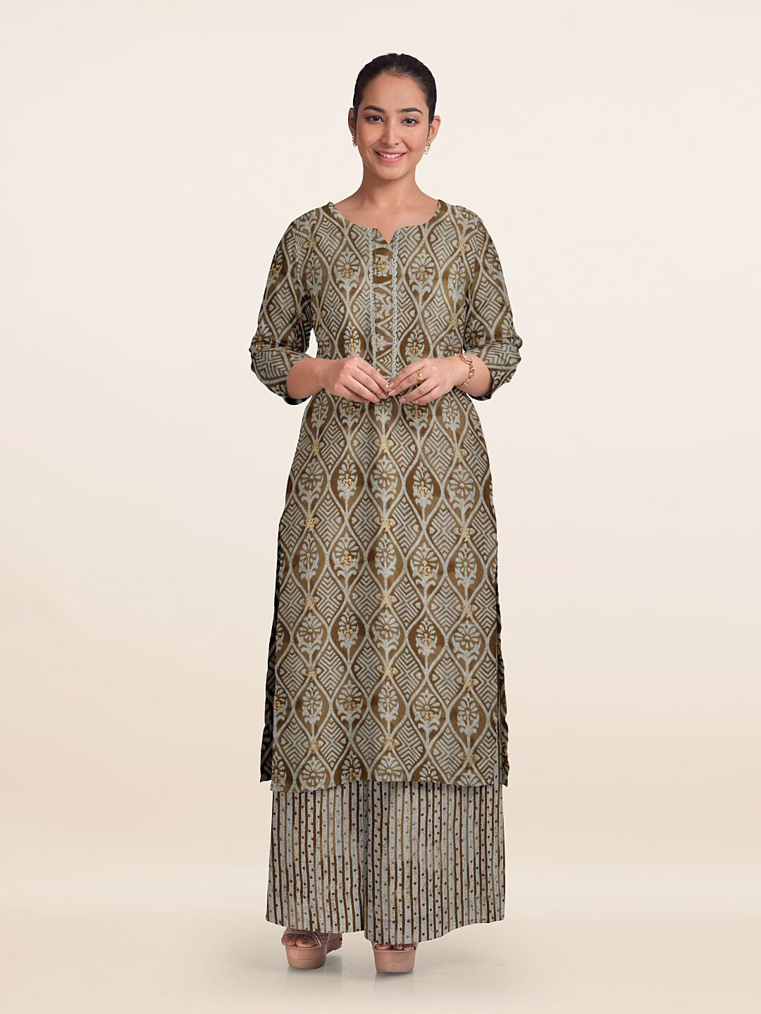 

Pothys Printed Unstitched Dress Material, Khaki