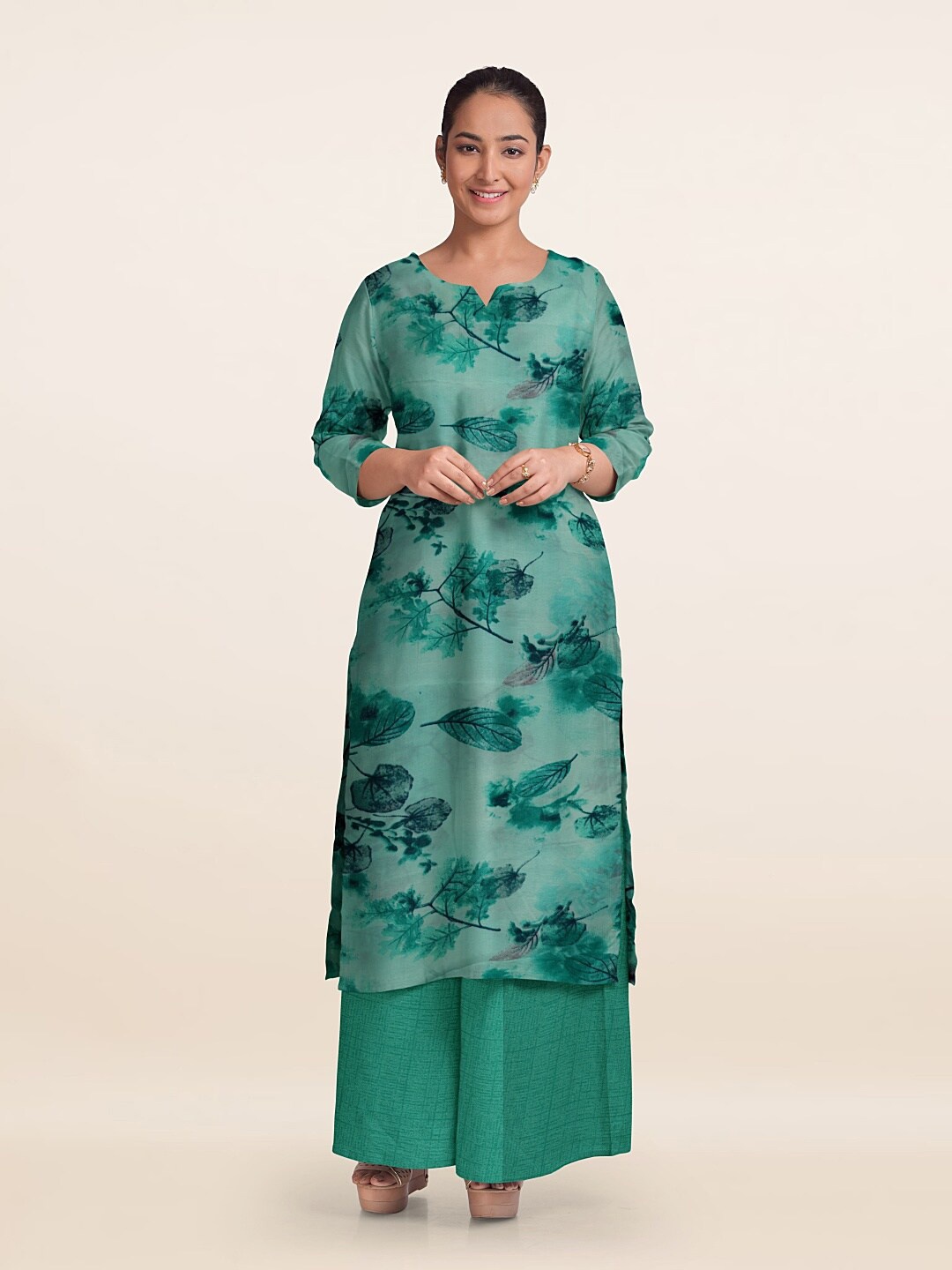 

Pothys Printed Unstitched Dress Material, Green