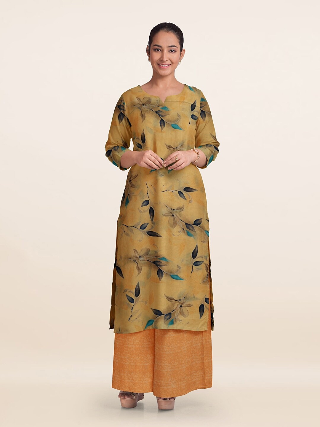 

Pothys Printed Unstitched Dress Material, Orange