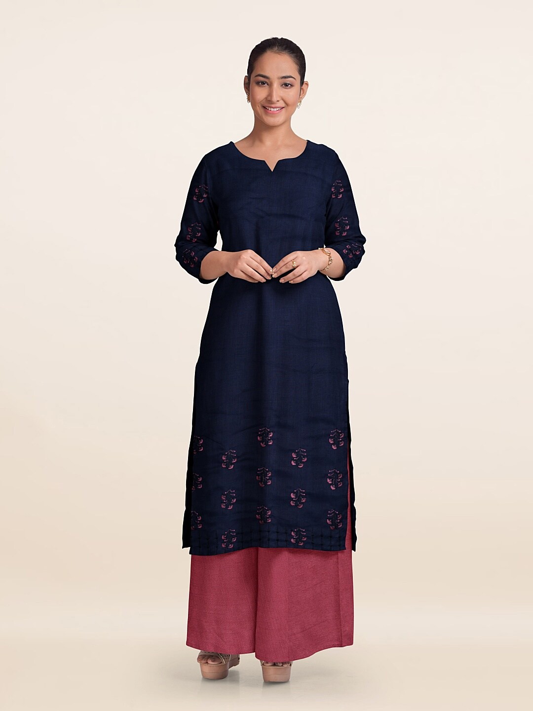 

Pothys Unstitched Dress Material, Navy blue