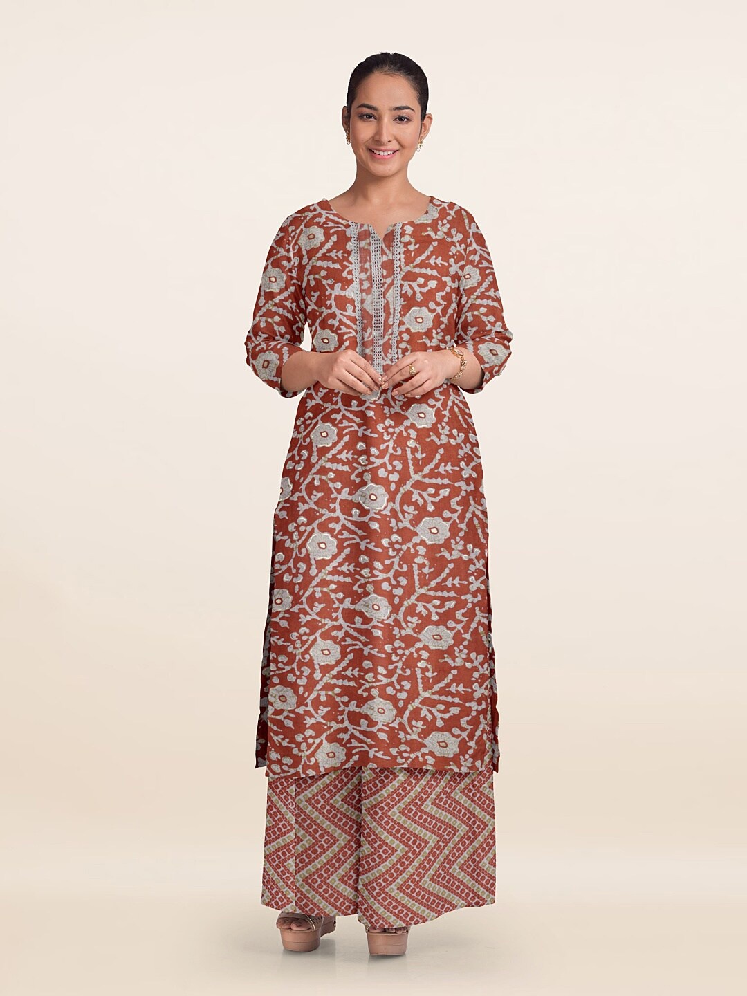 

Pothys Printed Unstitched Dress Material, Peach