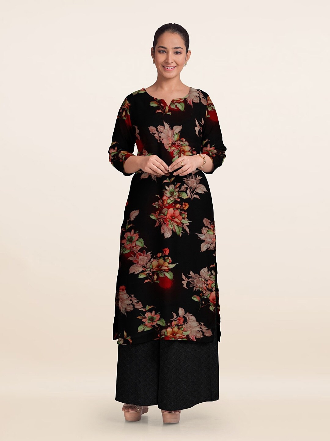 

Pothys Printed Unstitched Dress Material, Black