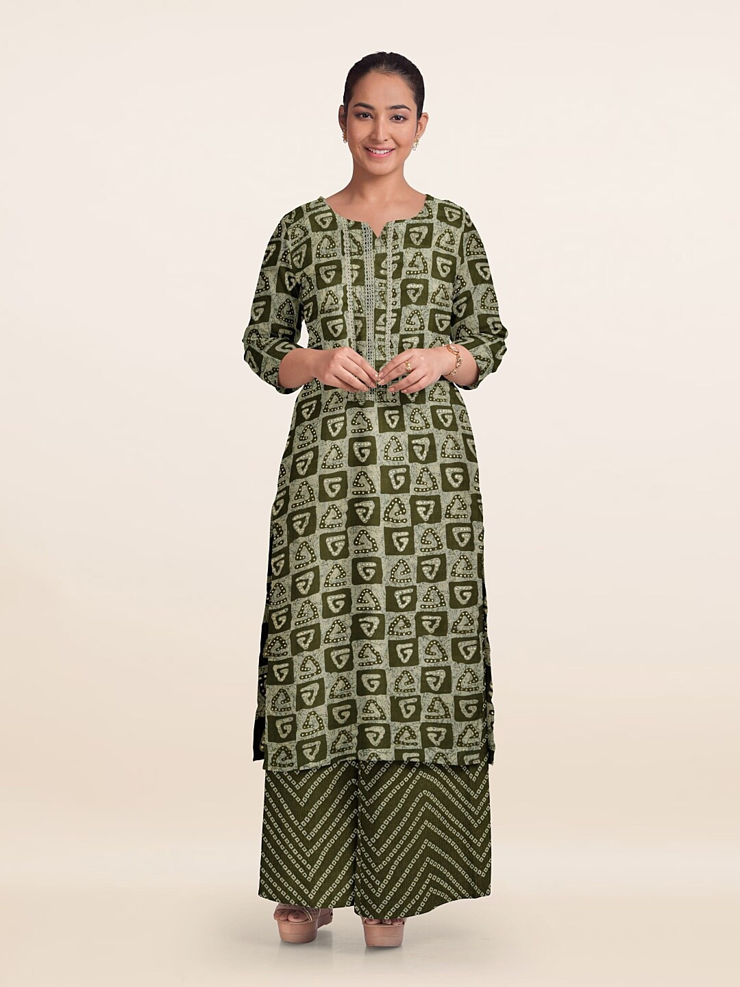 

Pothys Printed Unstitched Dress Material, Green