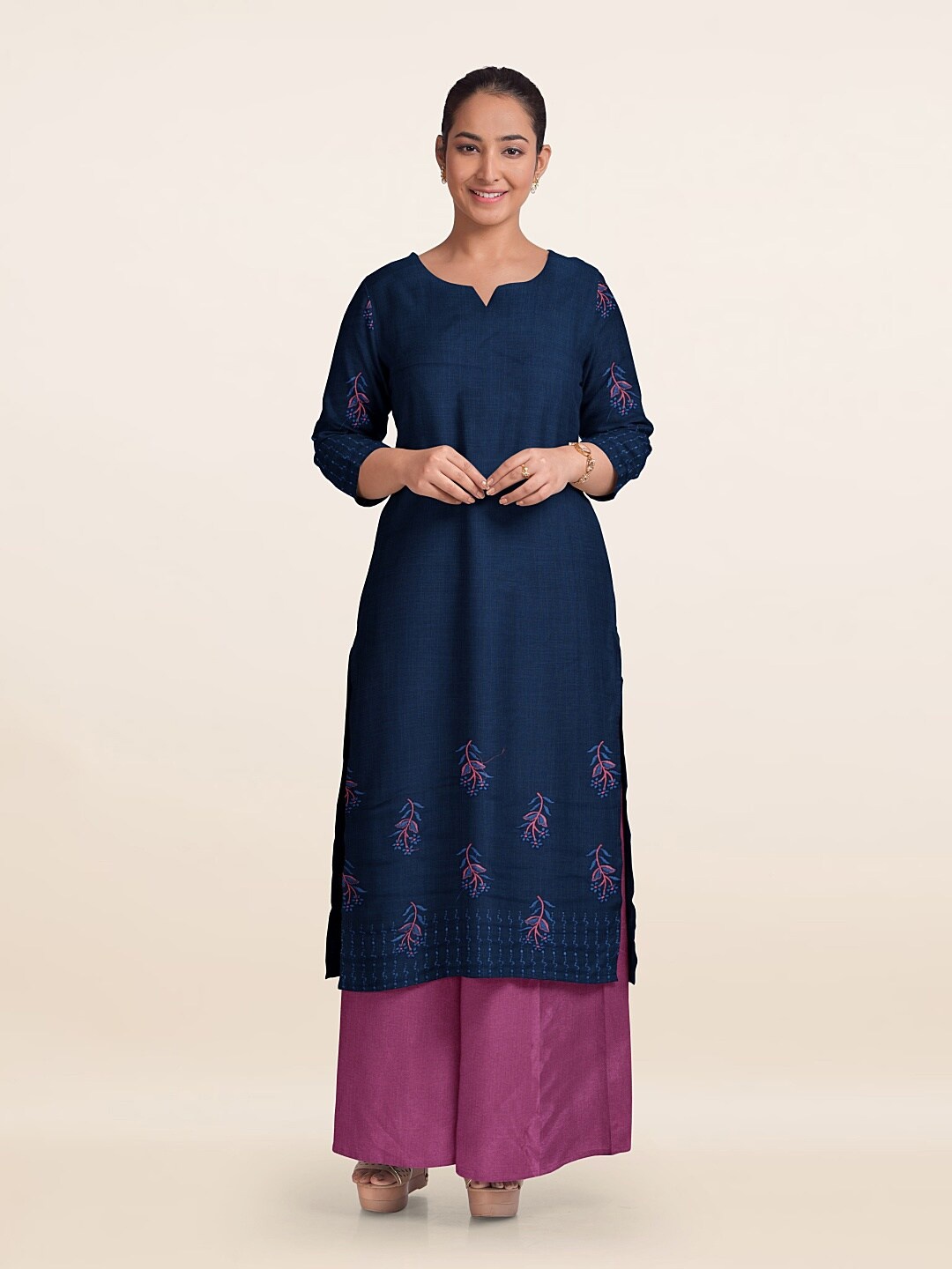 

Pothys Floral Embroidered Unstitched Dress Material, Blue