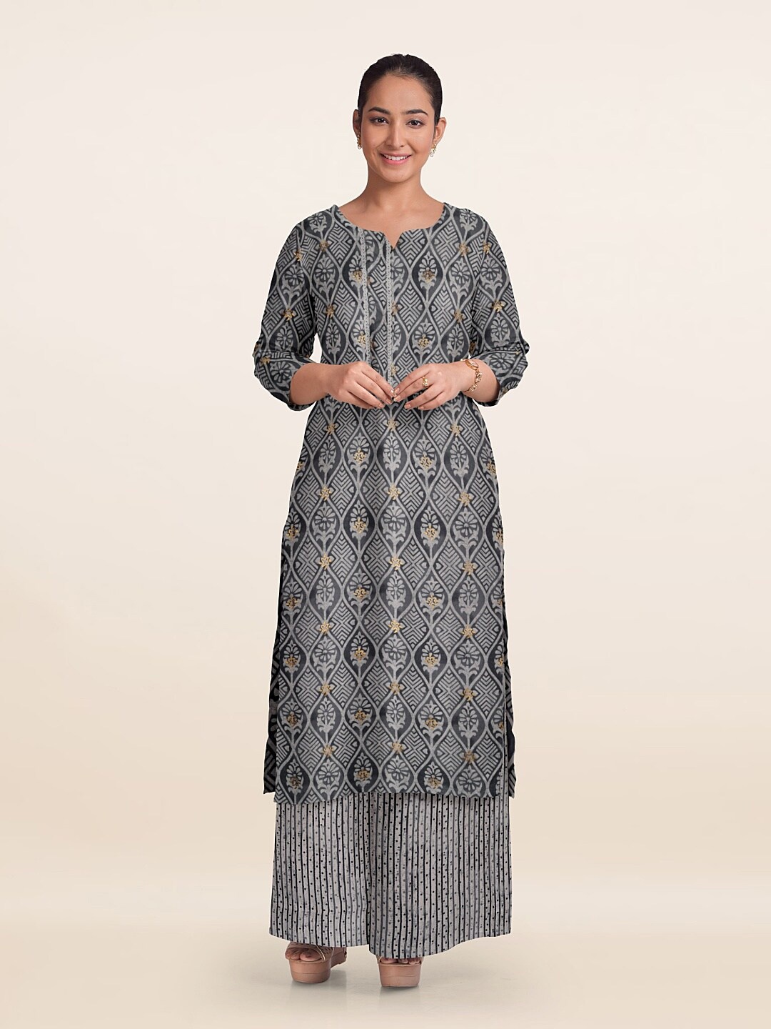 

Pothys Unstitched Dress Material, Grey