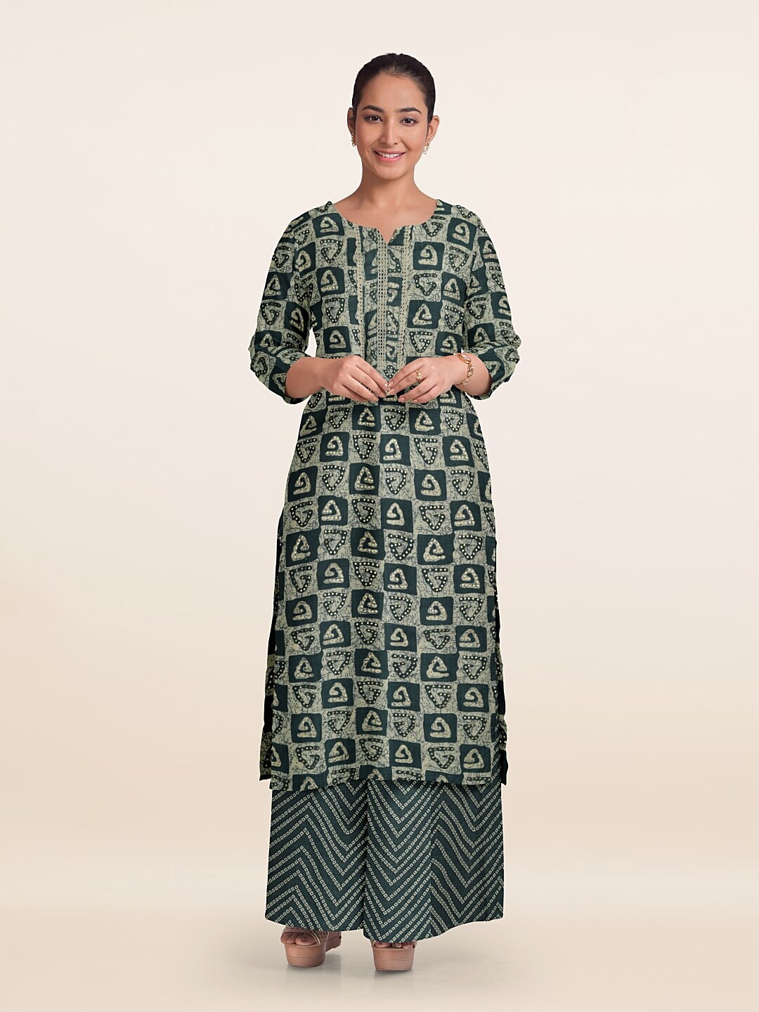 

Pothys Printed Unstitched Dress Material, Green