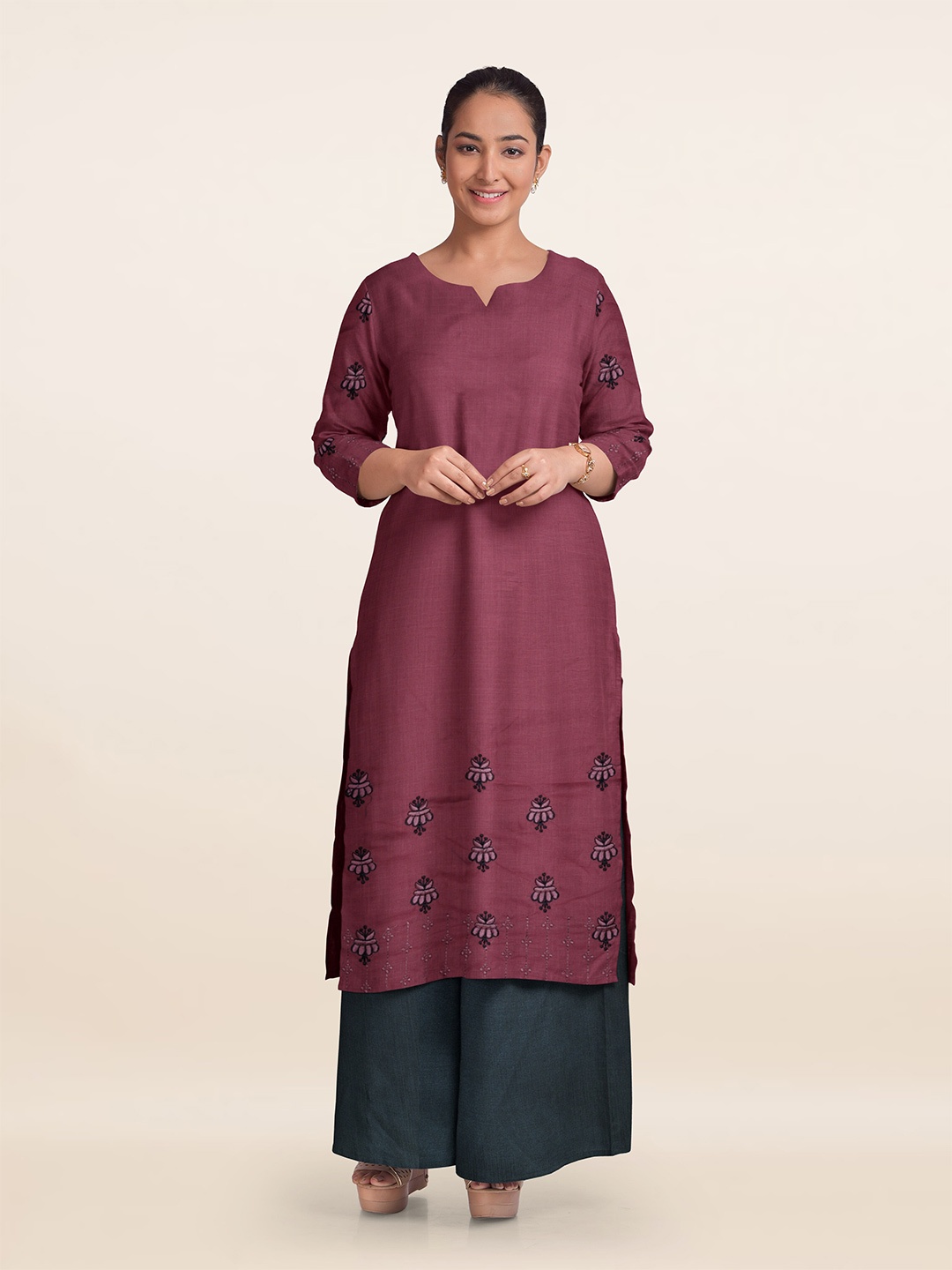 

Pothys Floral Embroidered Unstitched Dress Material, Mauve