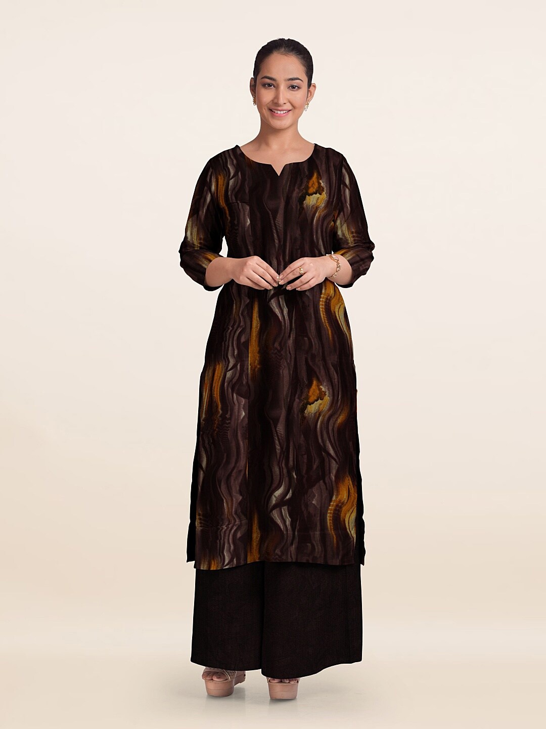 

Pothys Printed Unstitched Dress Material, Brown