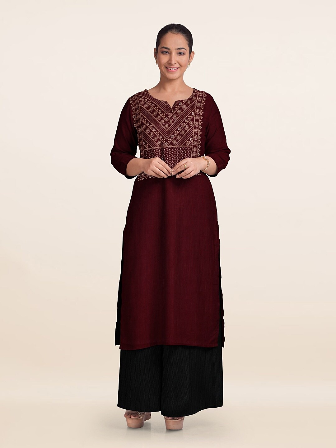 

Pothys Embroidered Unstitched Dress Material, Maroon