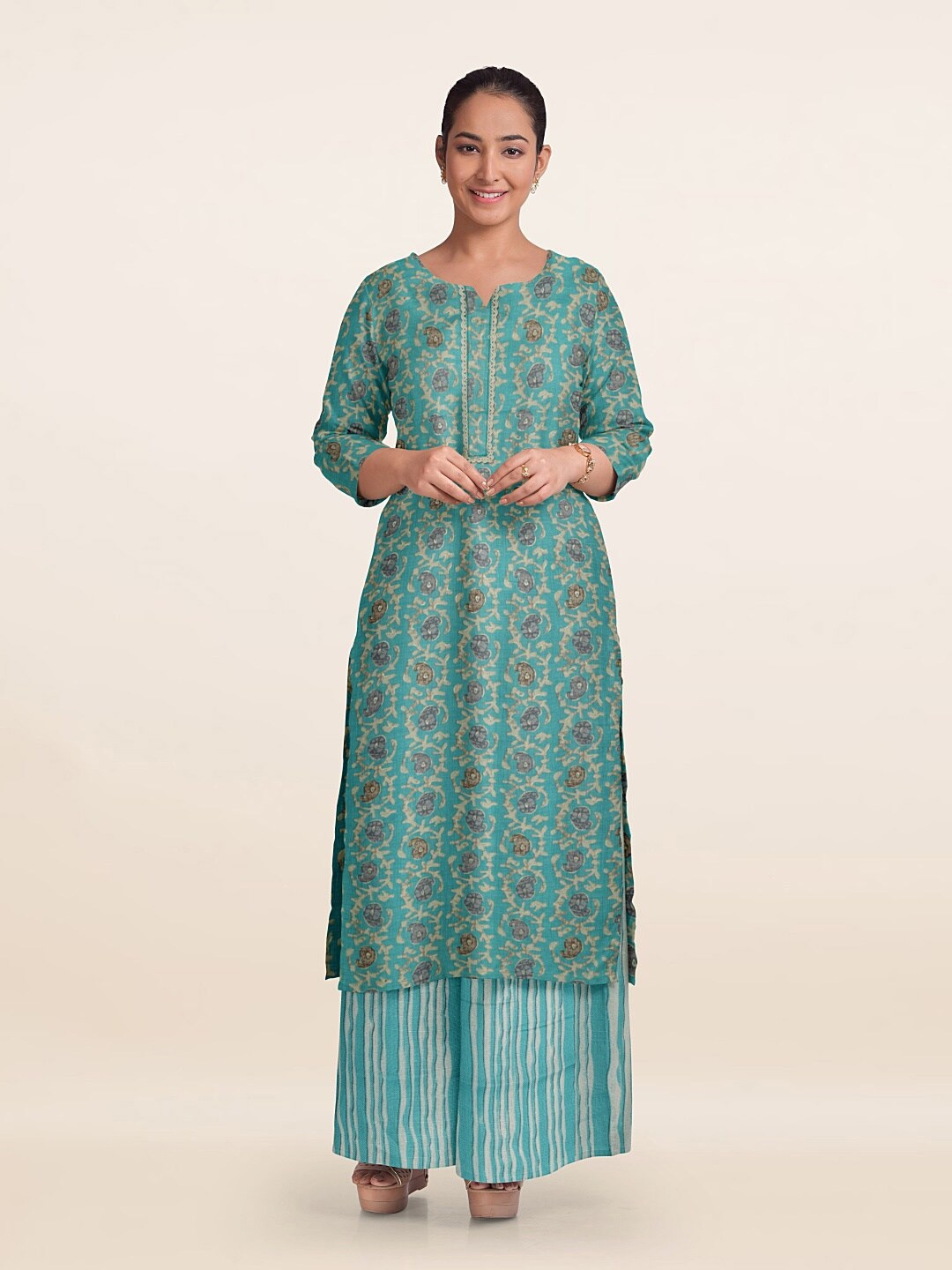 

Pothys Printed Unstitched Dress Material, Blue