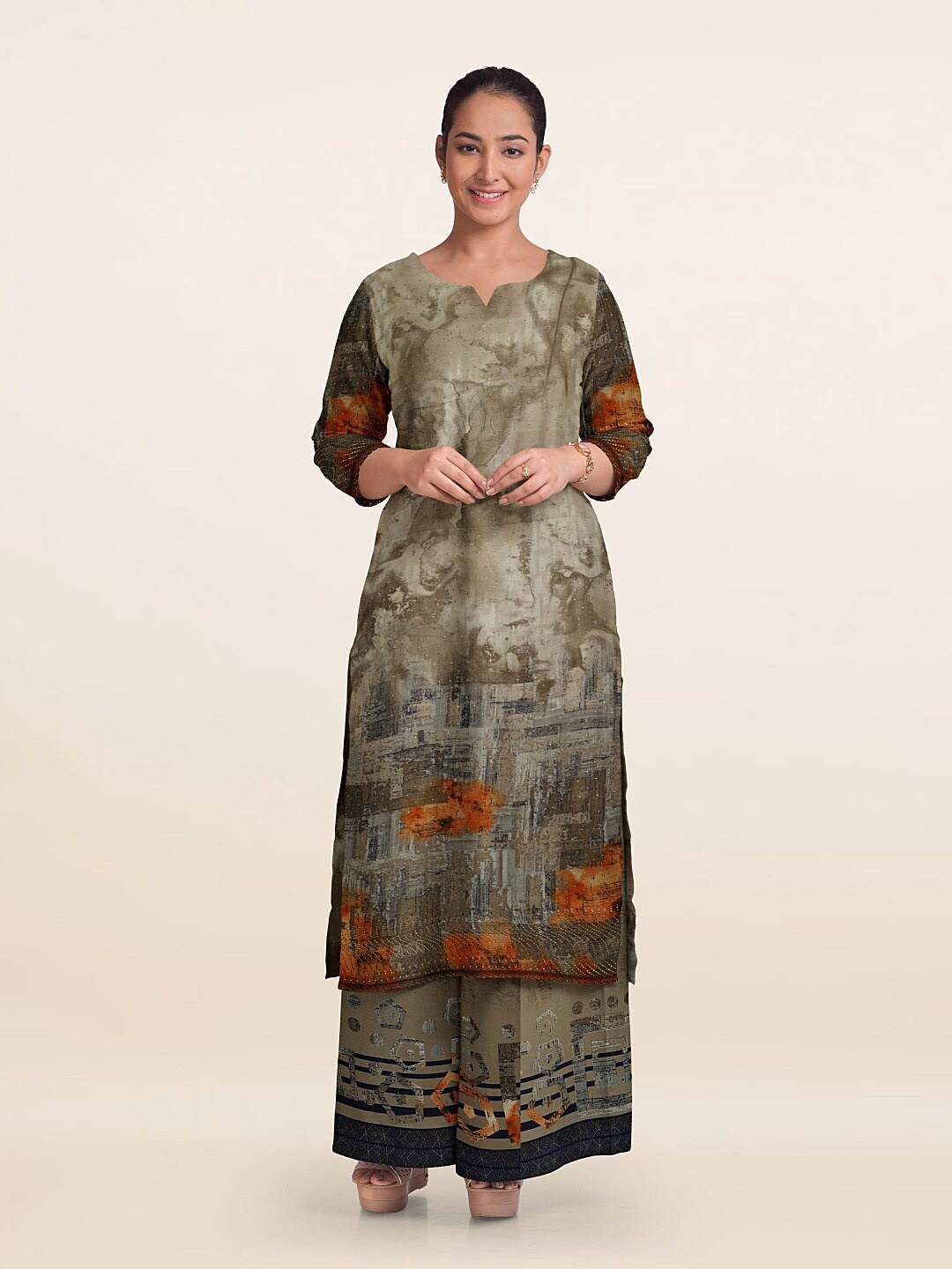 

Pothys Printed Unstitched Dress Material, Brown