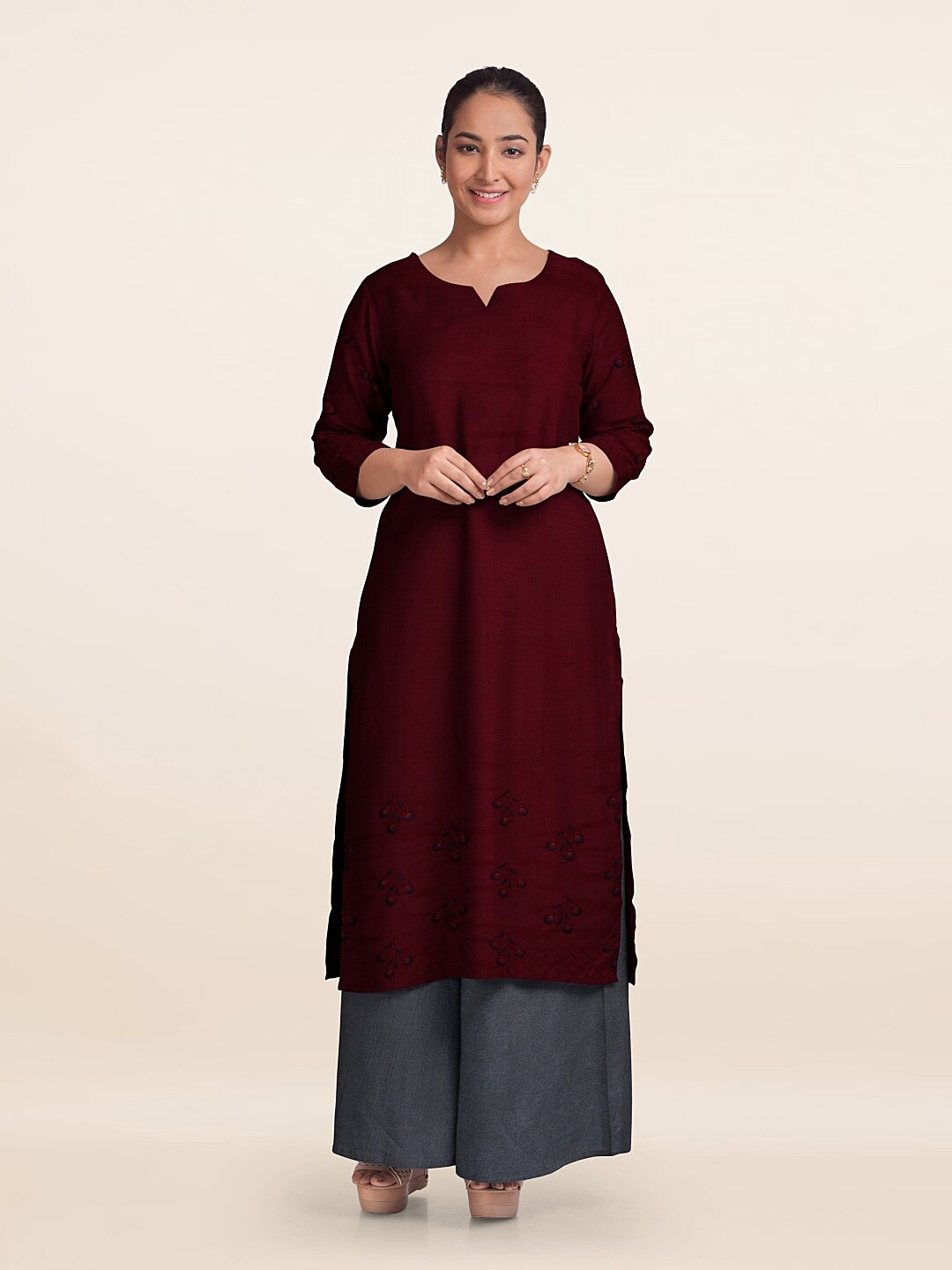 

Pothys Printed Unstitched Dress Material, Maroon