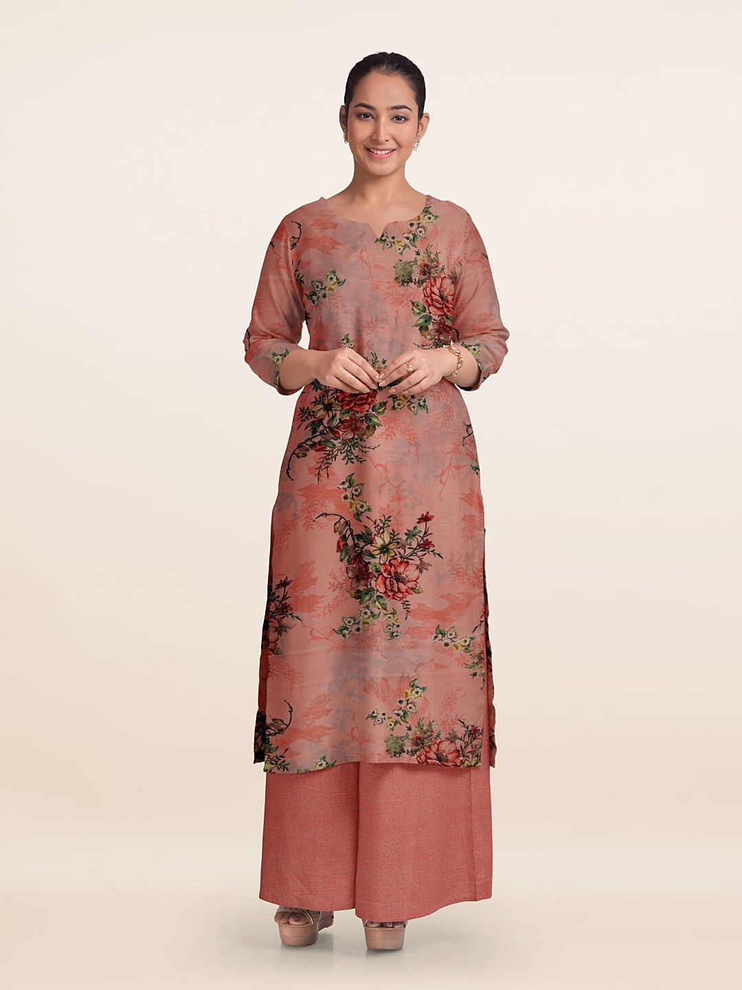 

Pothys Unstitched Dress Material, Peach