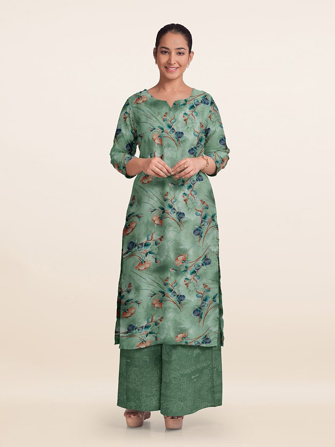 

Pothys Printed Unstitched Dress Material, Green
