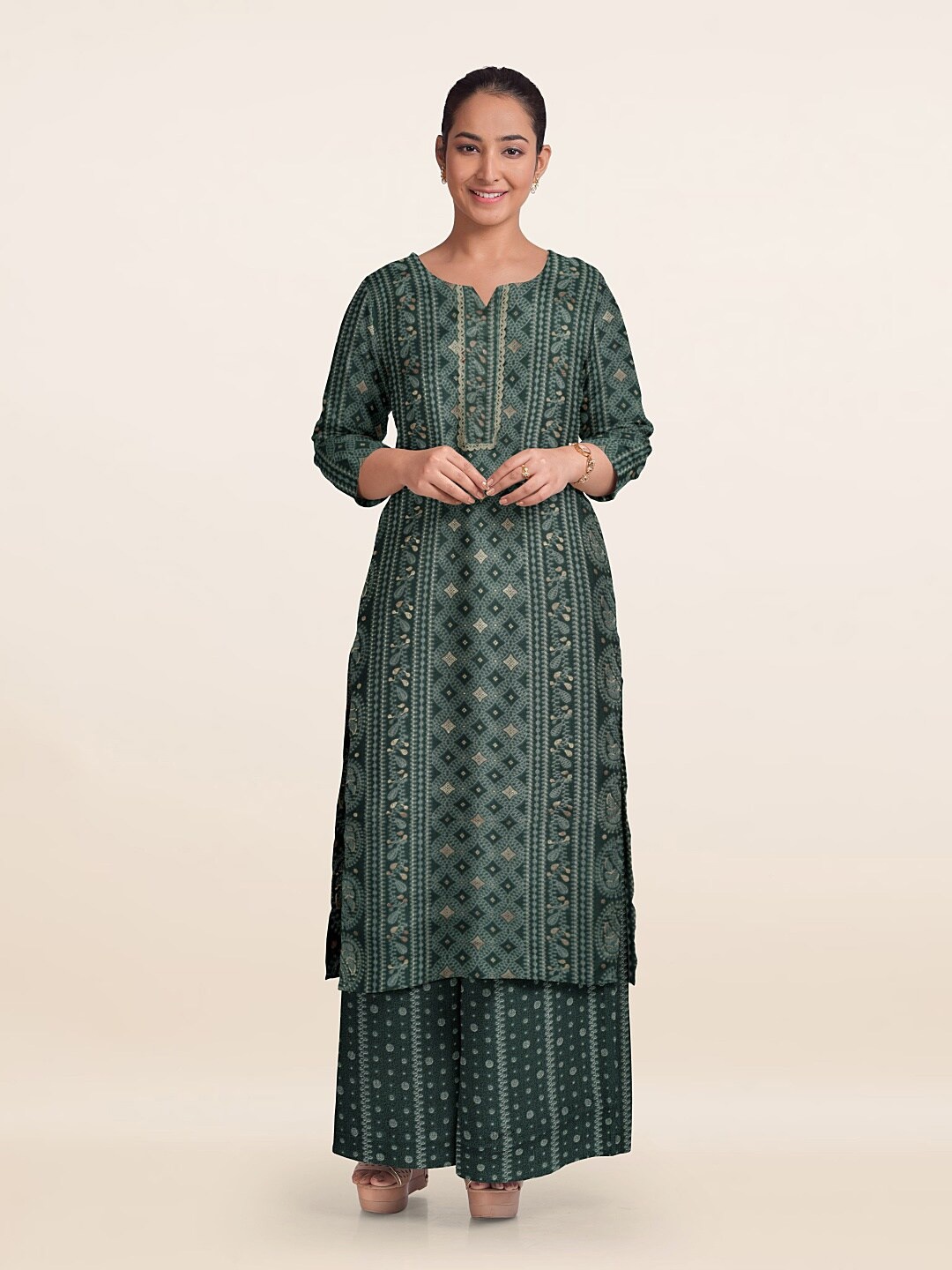 

Pothys Printed Unstitched Dress Material, Green