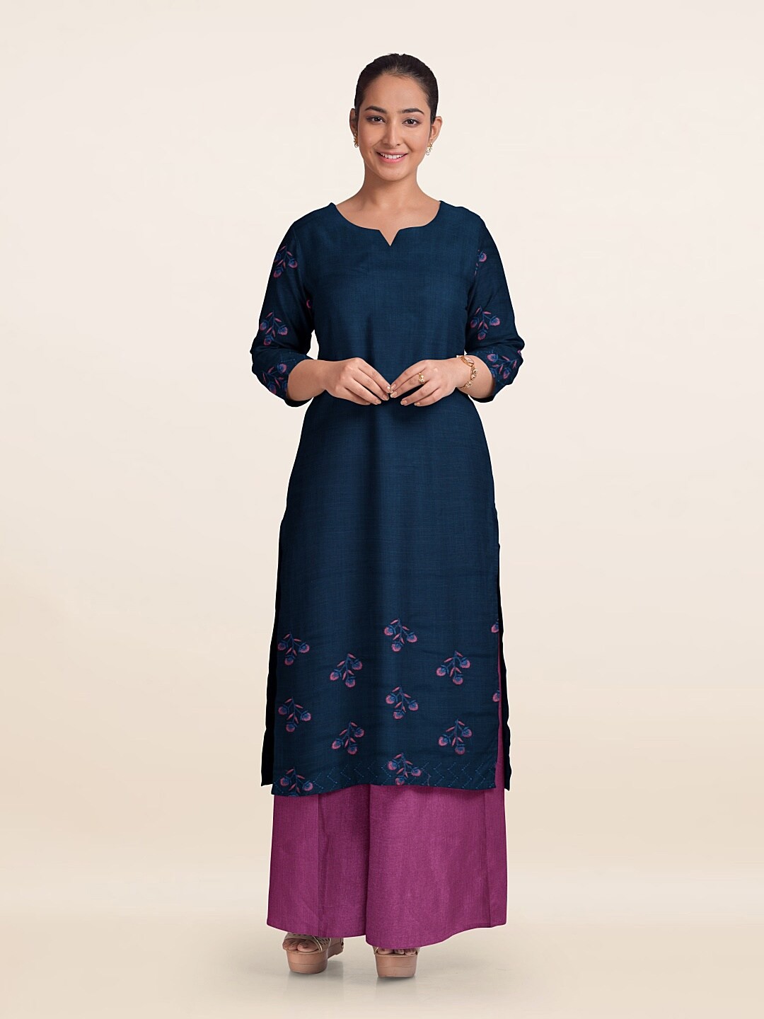 

Pothys Embroidered Unstitched Dress Material, Blue