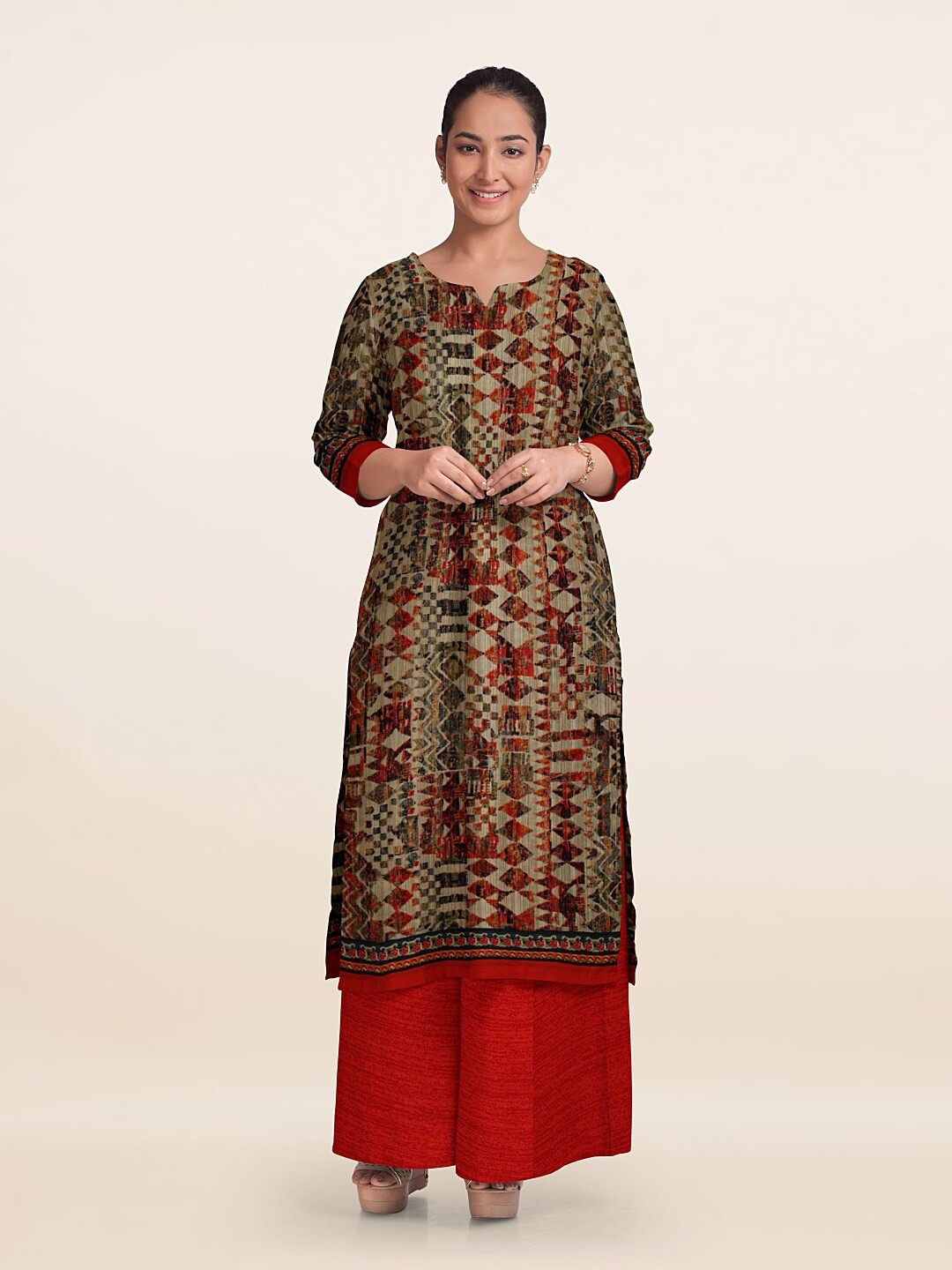 

Pothys Printed Unstitched Dress Material, Beige