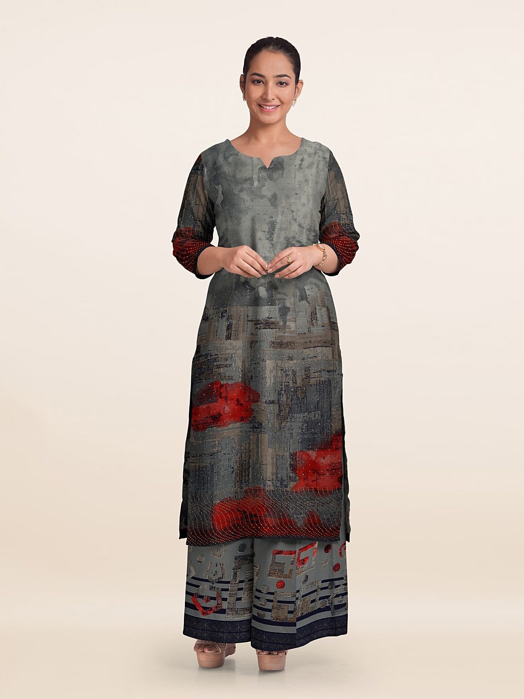 

Pothys Printed Unstitched Dress Material, Grey
