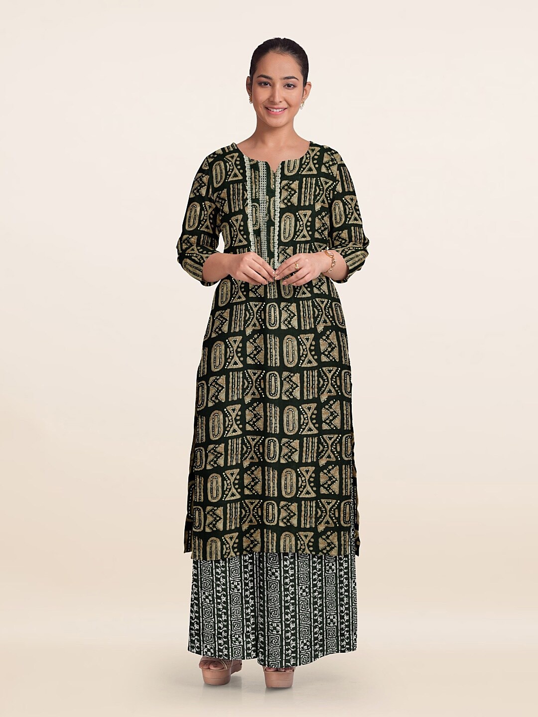 

Pothys Printed Unstitched Dress Material, Olive