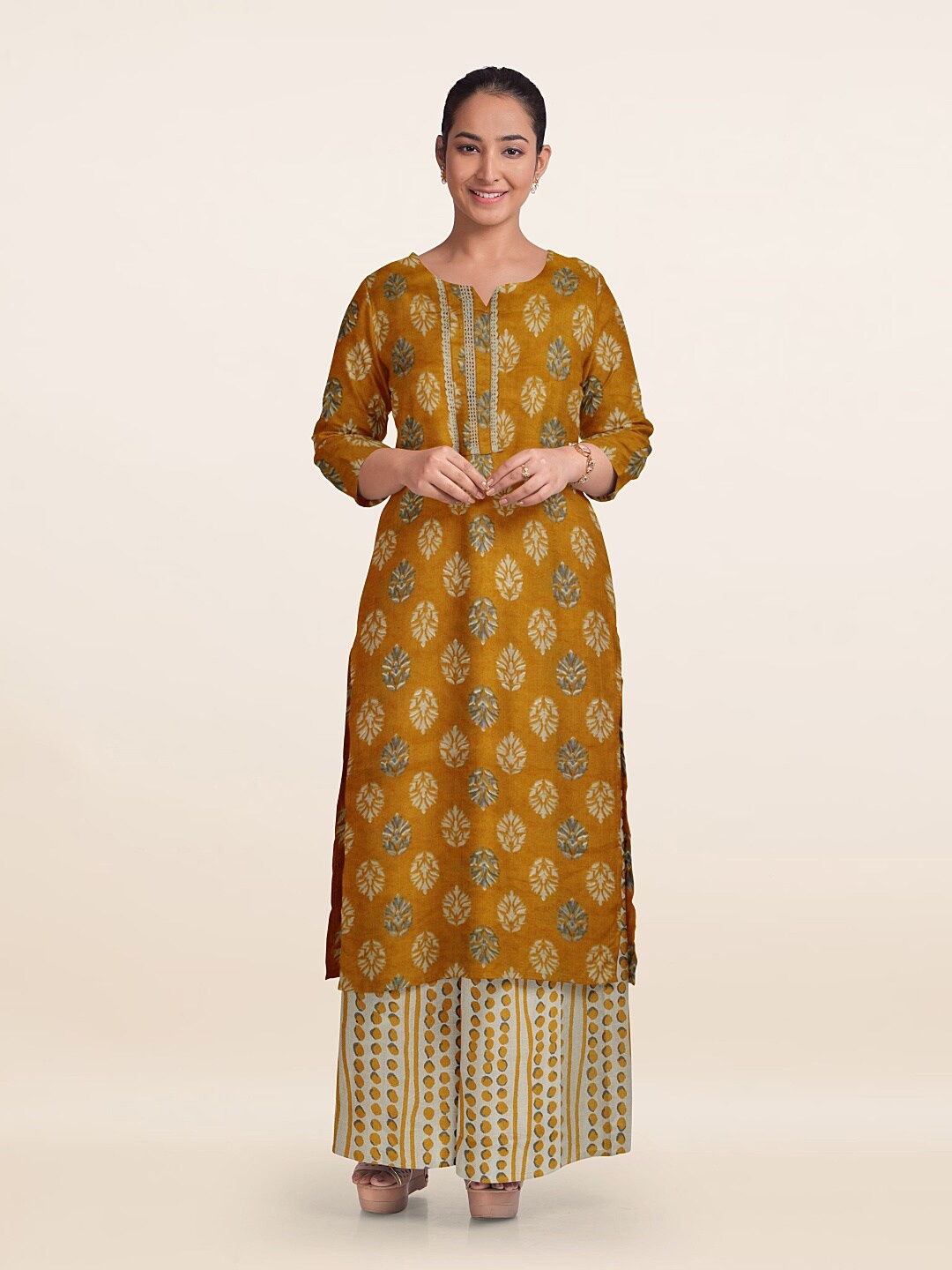 

Pothys Unstitched Dress Material, Yellow