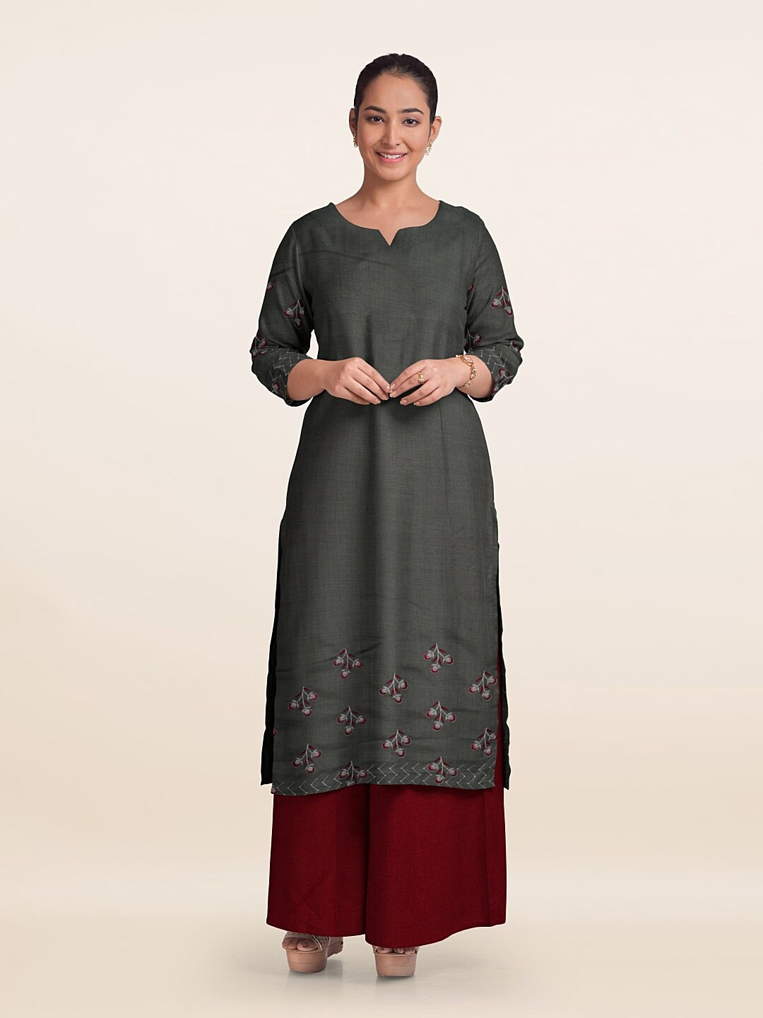 

Pothys Embroidered Unstitched Dress Material, Grey