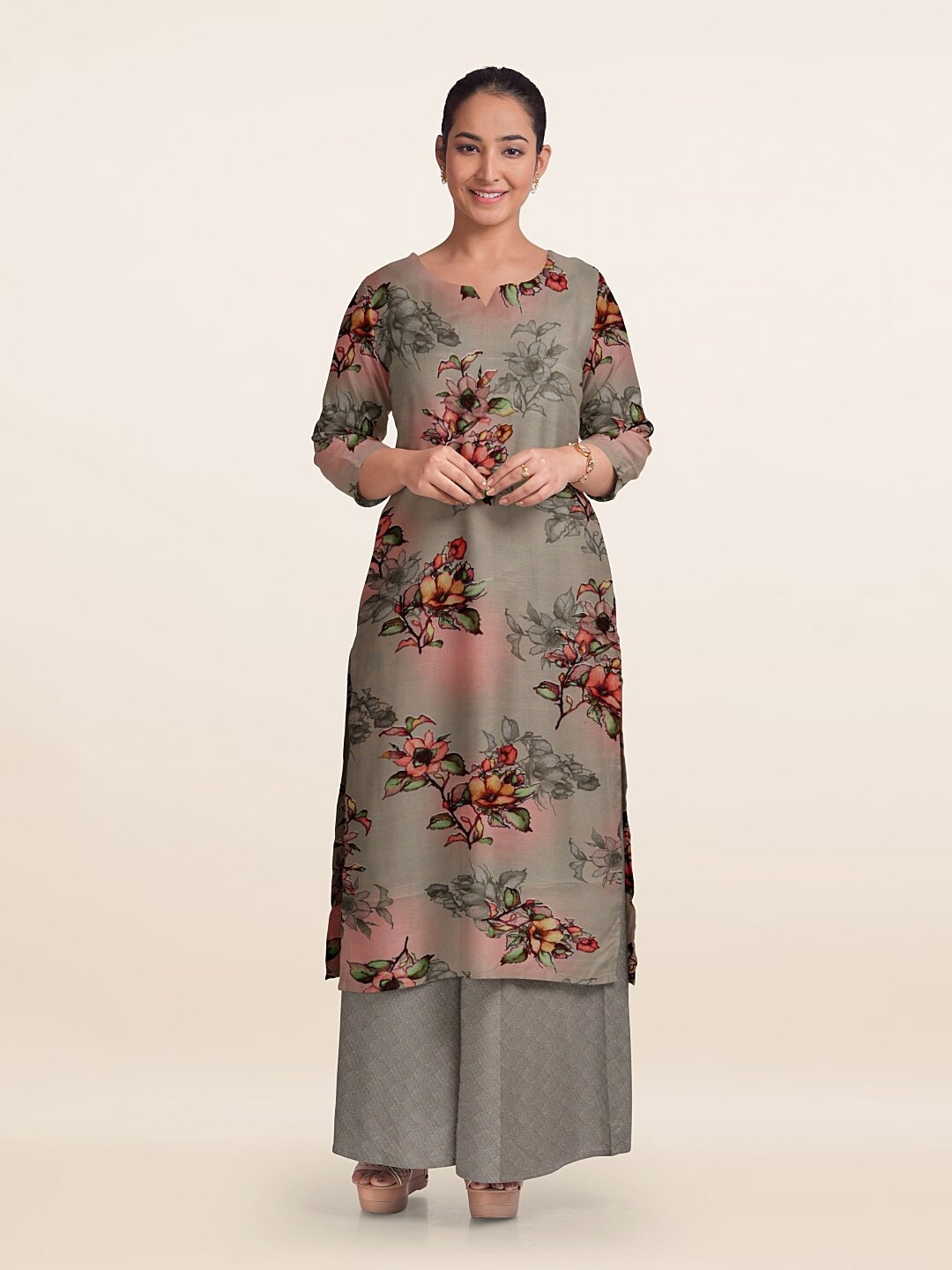 

Pothys Printed Unstitched Dress Material, Grey